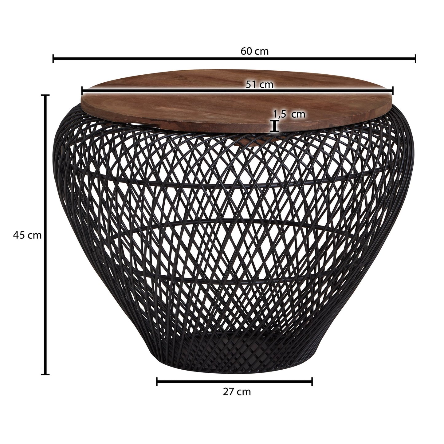 Nancy's Carlao Salontafel - Koffietafel - Bruin / Zwart - Gerecycled Massief Mangohout / Staal - Ø 60 x 45 cm