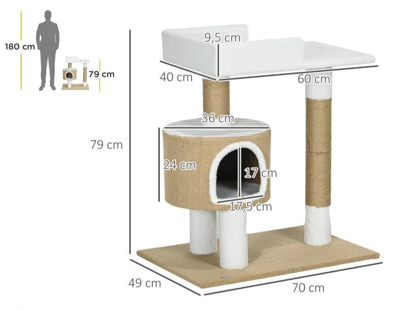 Nancy's Veigalila Krabpaal - Kattenboom - Kattenbed - Bruin / Wit - ± 70 x 50 x 80 cm