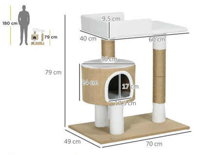 Nancy's Veigalila Krabpaal - Kattenboom - Kattenbed - Bruin / Wit - ± 70 x 50 x 80 cm