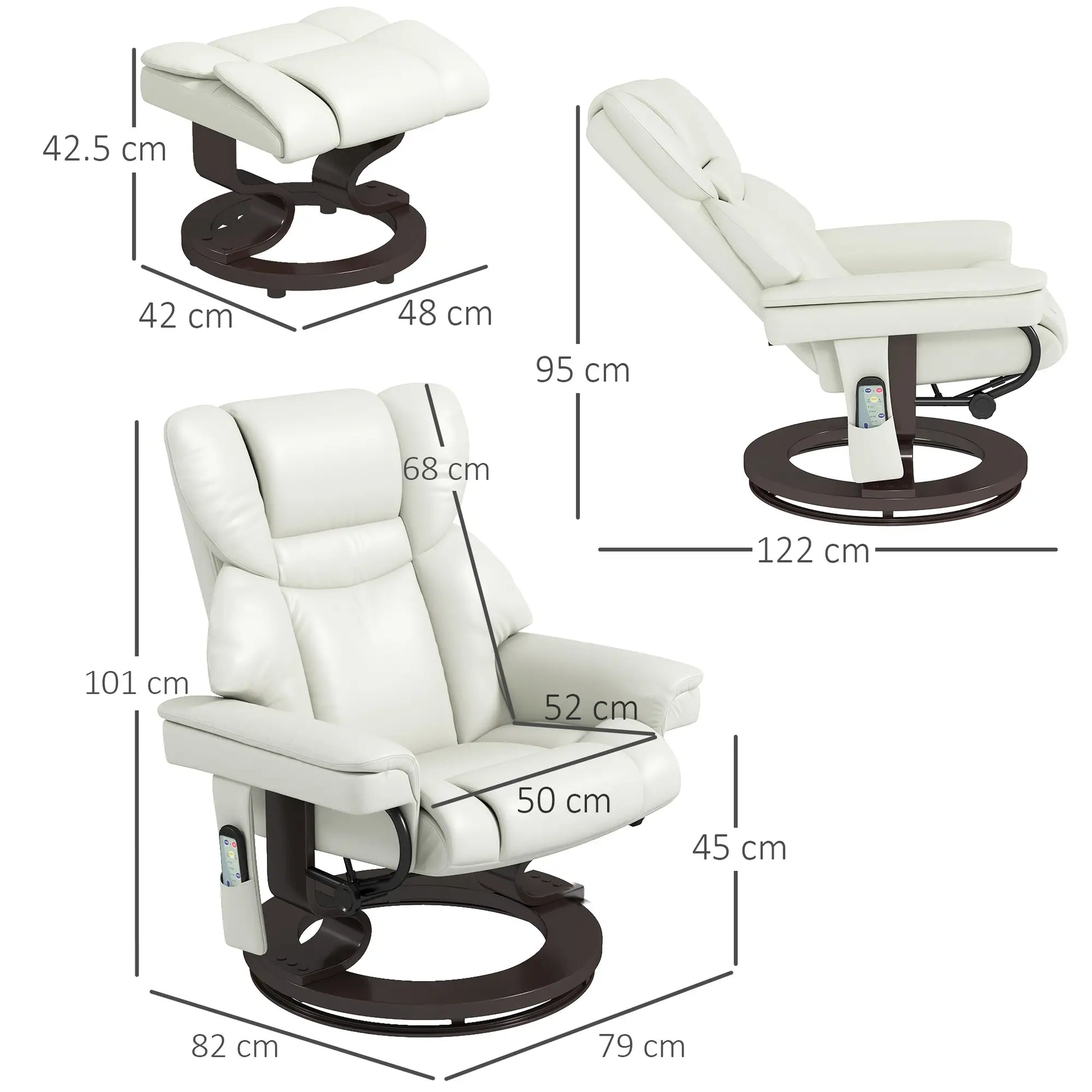 Nancy's Formoso Relaxfauteuil met Hocker - Relaxstoel - Loungestoel - Ligstoel - Roomwit - Kunstleer