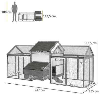 Nancy's Ancende Kippenhok - Kippenren - Grijs - Dennenhout- ± 250x 125 x 110 cm