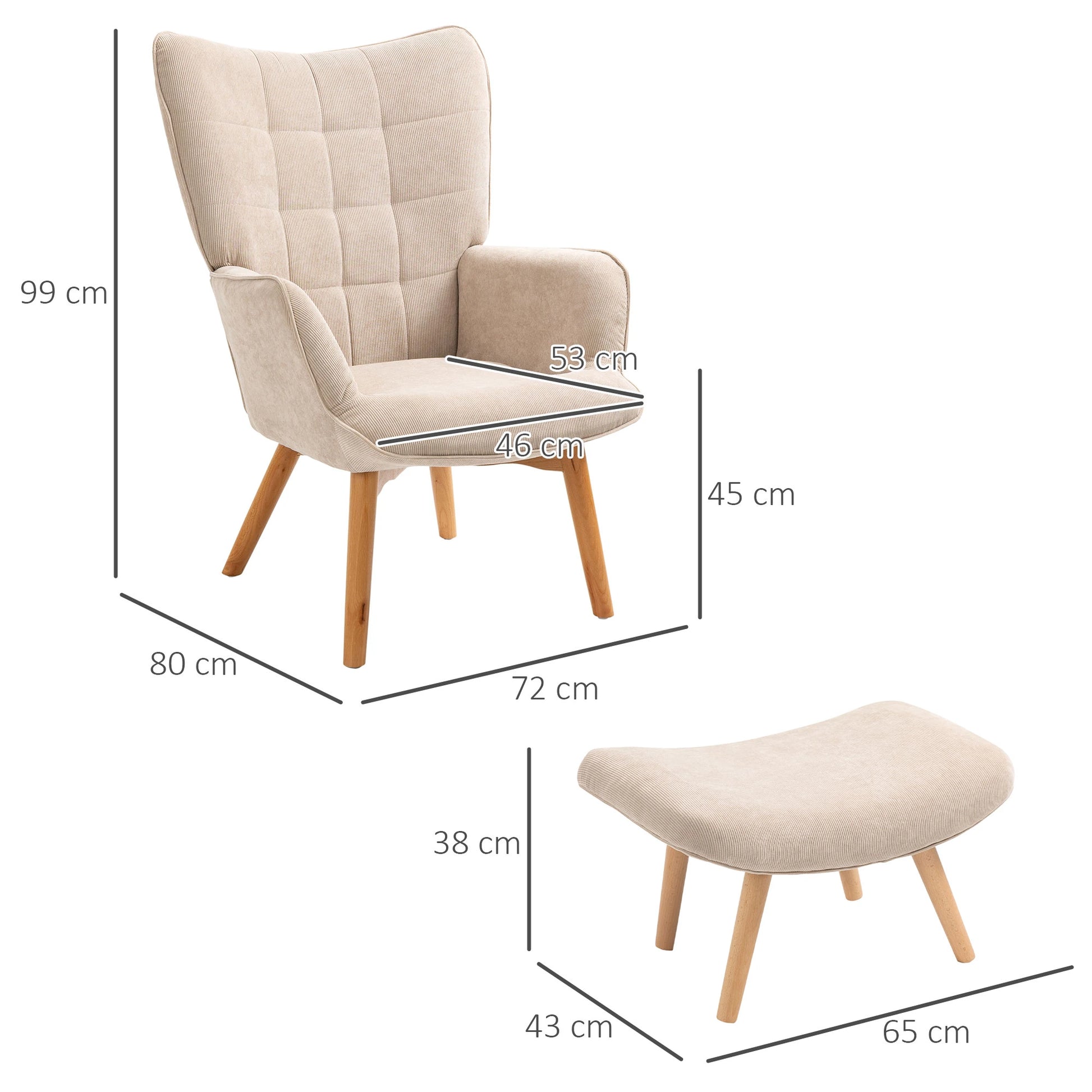 Nancy's Louriçal Relaxfauteuil met Hocker - Relaxstoel - Loungestoel - Beige - Ribfluweel