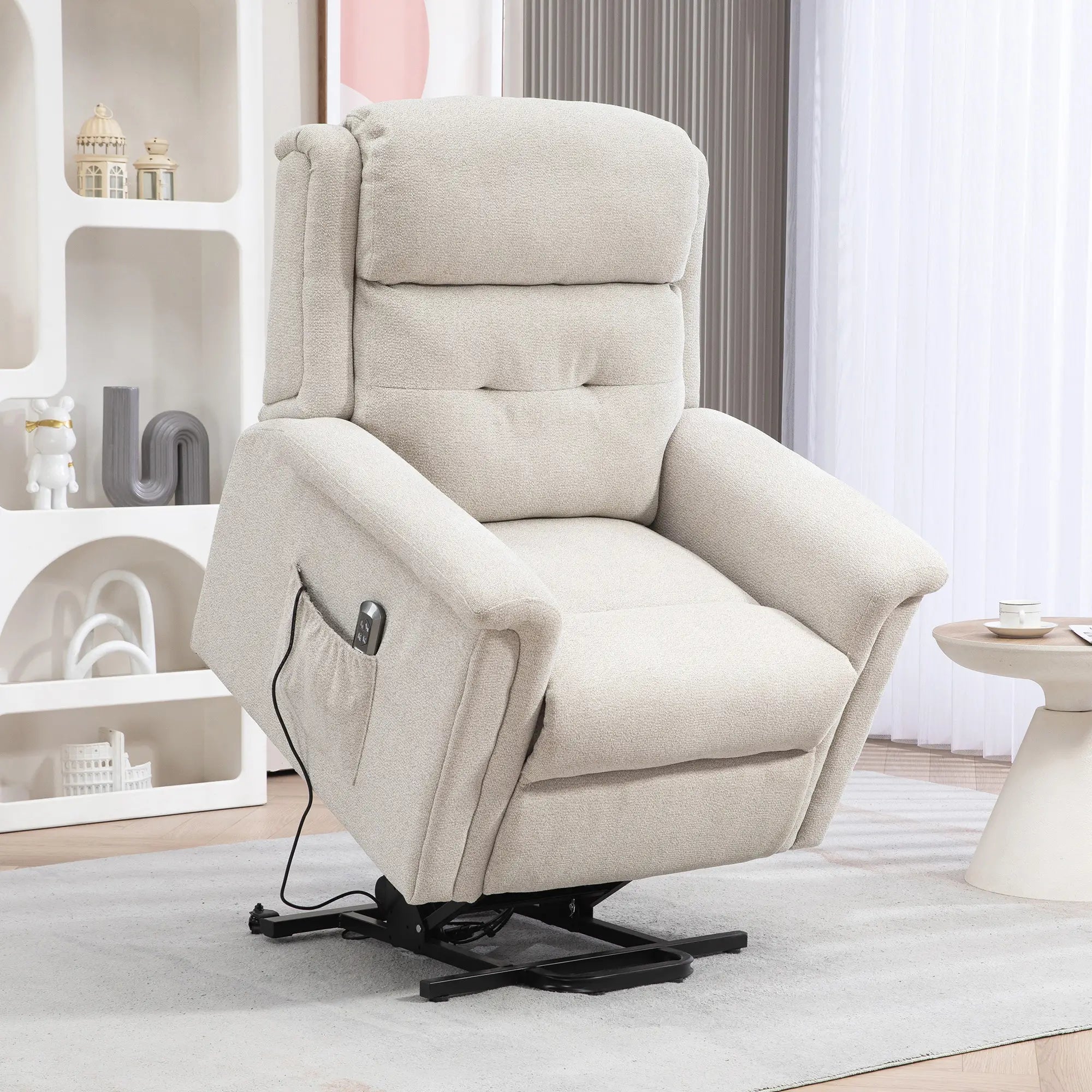 Nancy's Goncalo Sta op stoel - Opsta stoel - Senioren stoel - Relaxfauteuil - Roomwit - Linnen