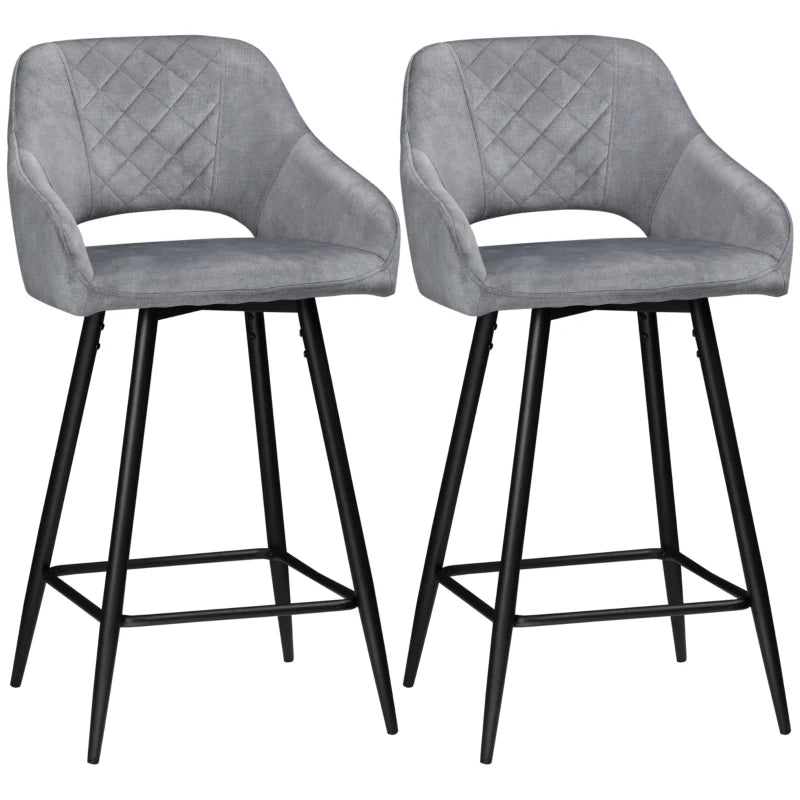 Tabourets de bar Campia de Nancy - Chaises de bar - Lot de 2 - Gris - Velours - 50 x 53 x 94 cm