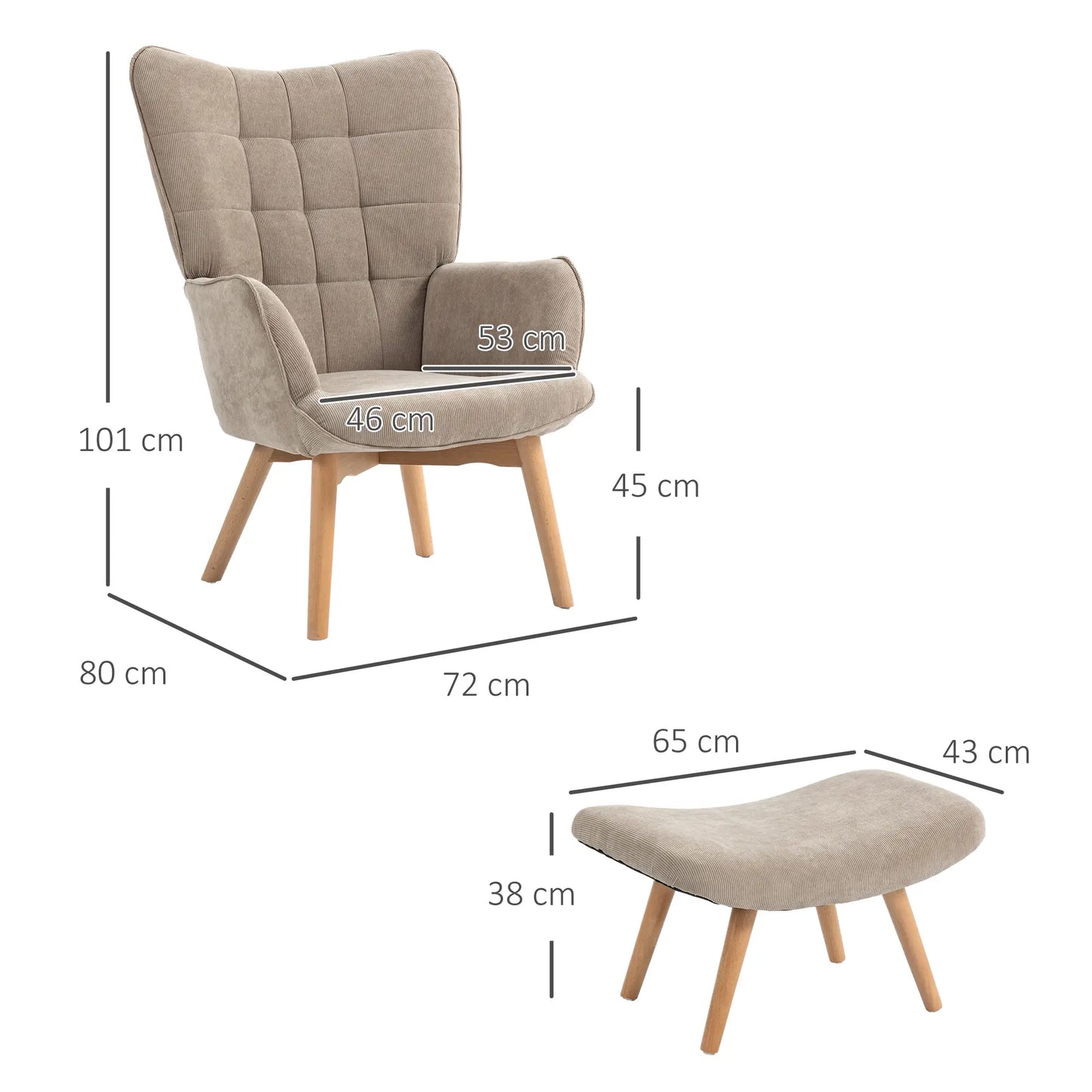 Nancy's Pelariga Relaxfauteuil met Hocker - Relaxstoel - Loungestoel - Lichtbruin - Ribfluweel