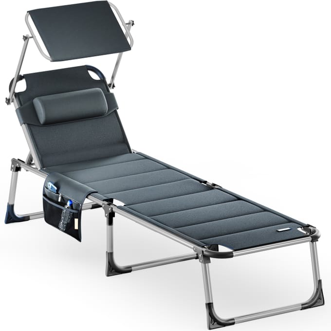 Nancy's Capovalle Ligbed - Loungebed - Ligstoel - Met Zonnekap - Verstelbaar - Grijs