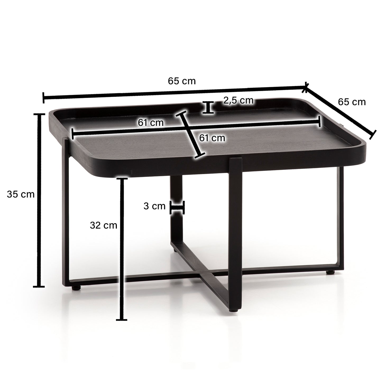 Nancy's Pombal Salontafel - Koffietafel - Zwart - Massief Mangohout / Staal - Ø 65 x 35 cm