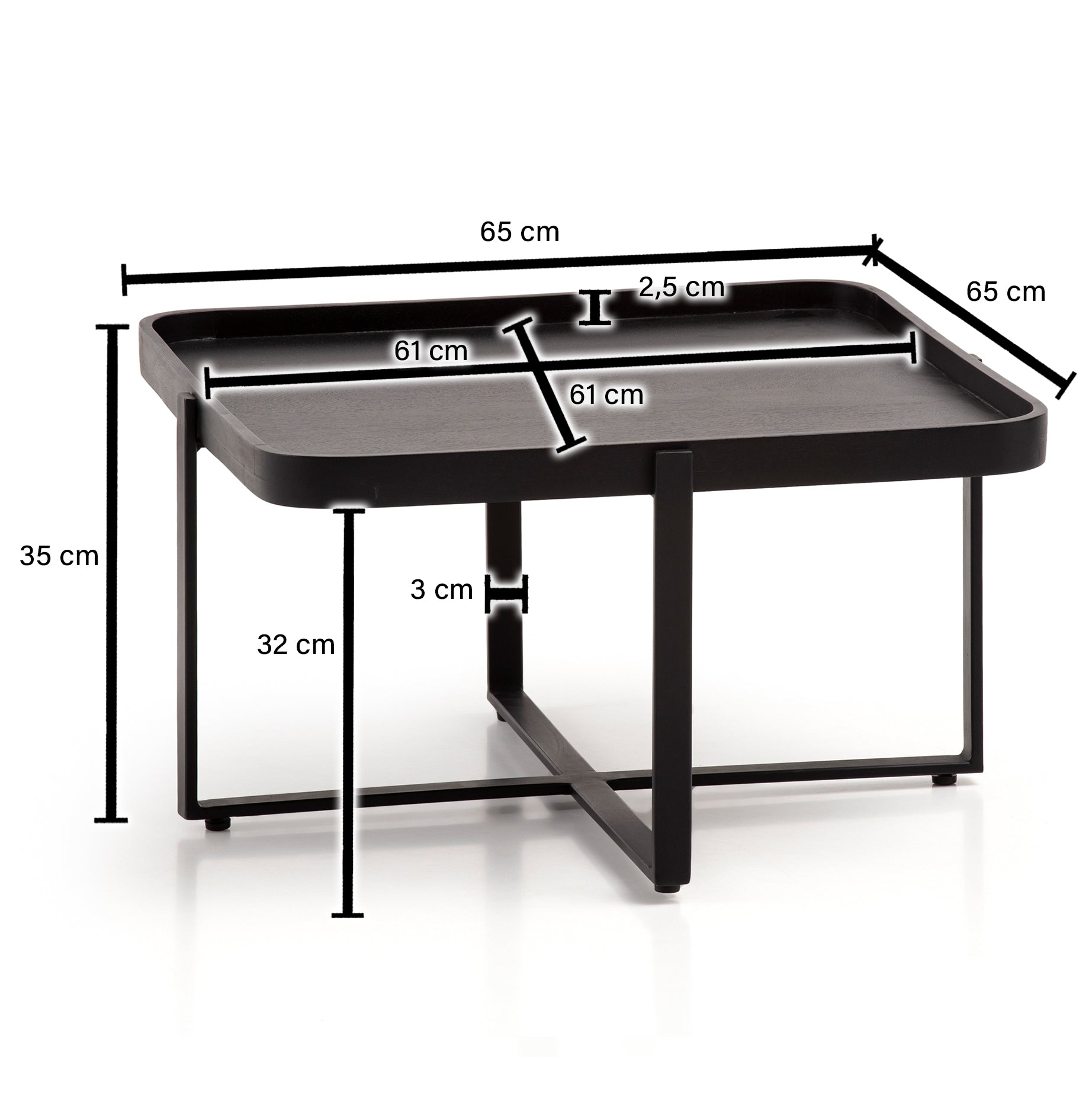 Nancy's Pombal Salontafel - Koffietafel - Zwart - Massief Mangohout / Staal - Ø 65 x 35 cm