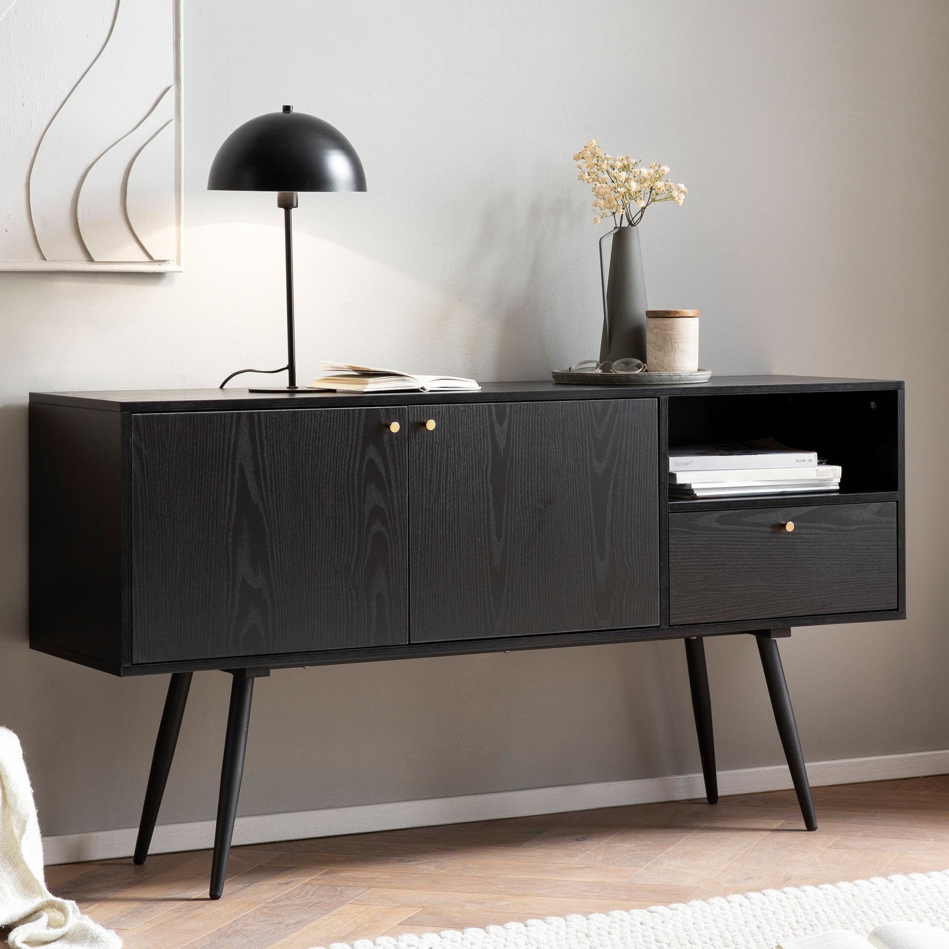 Nancy's Messejana Dressoir - Opbergkast - Sideboard - Zwart / Goud - 140 x 40 x 75 cm