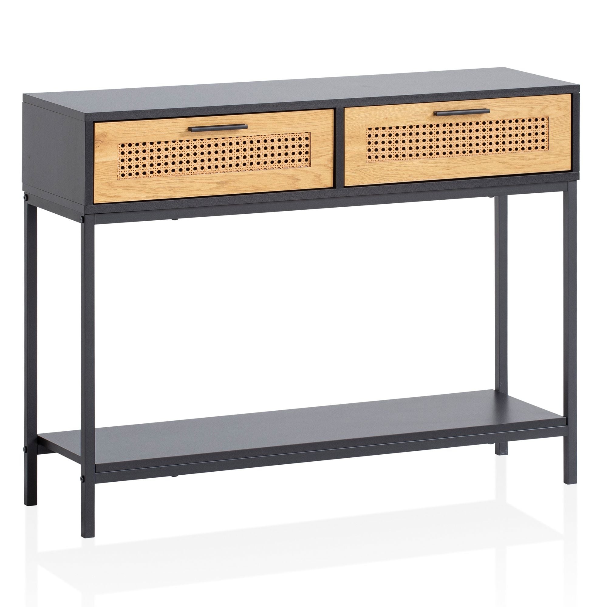 Nancy's Ermida Sidetable - Console table - Side table - Brown / Black - Rattan / MDF / Steel - 100 x 30 x 75 cm