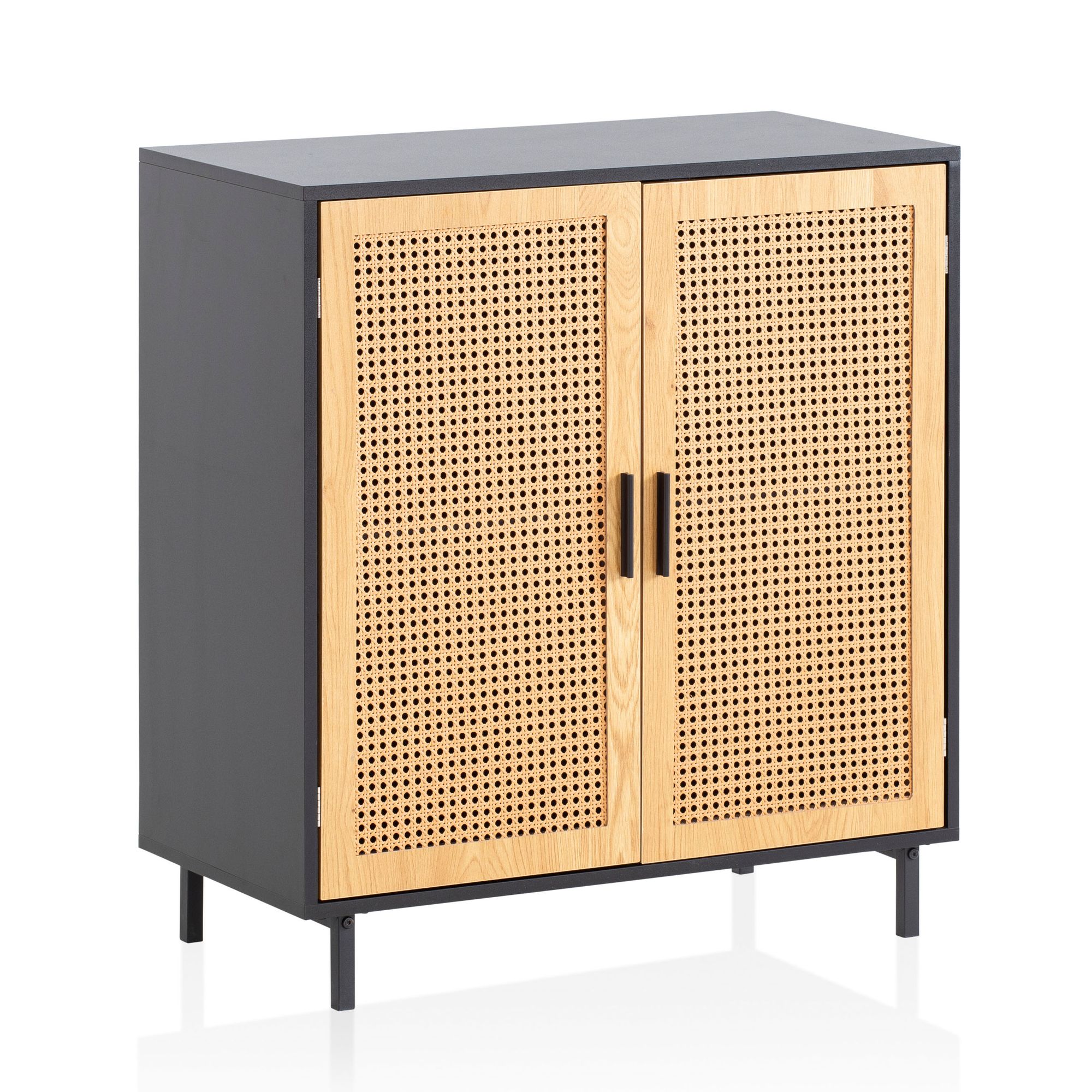 Nancy's Populo Commode - Dressoir - Sideboard - Opbergkast - Zwart / Bruin - Rotan - ± 80 x 40 x 85 cm