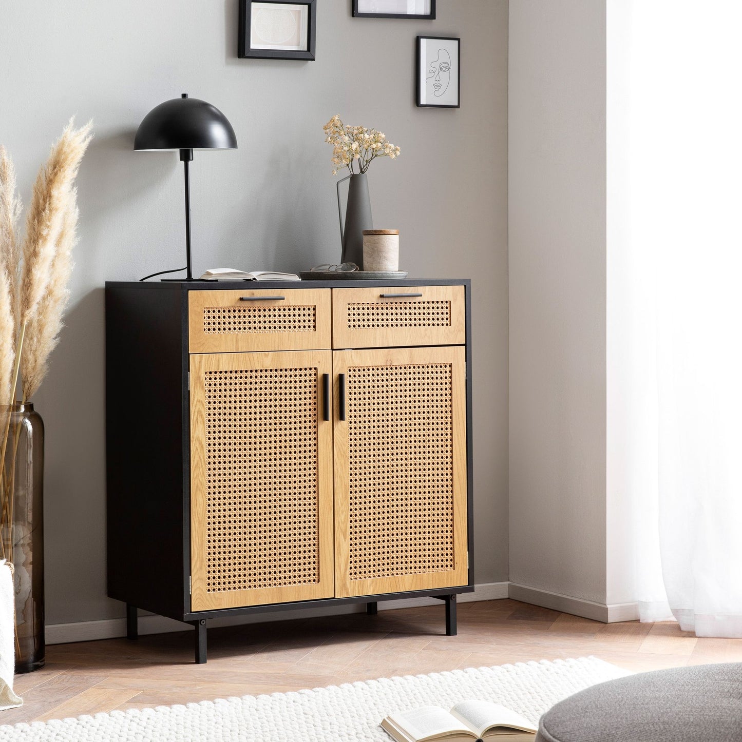 Nancy's Ribalonga Commode - Dressoir - Sideboard - Opbergkast - Zwart / Bruin - Rotan - ± 80 x 40 x 85 cm