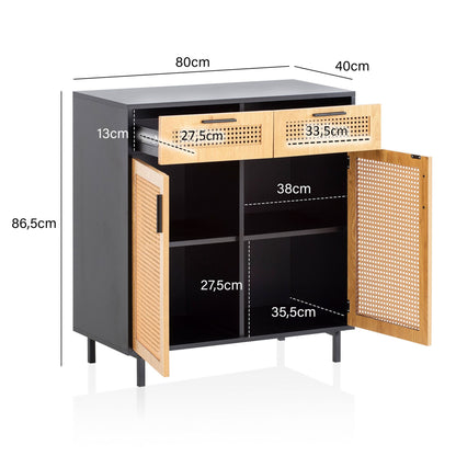 Nancy's Ribalonga Commode - Dressoir - Sideboard - Opbergkast - Zwart / Bruin - Rotan - ± 80 x 40 x 85 cm