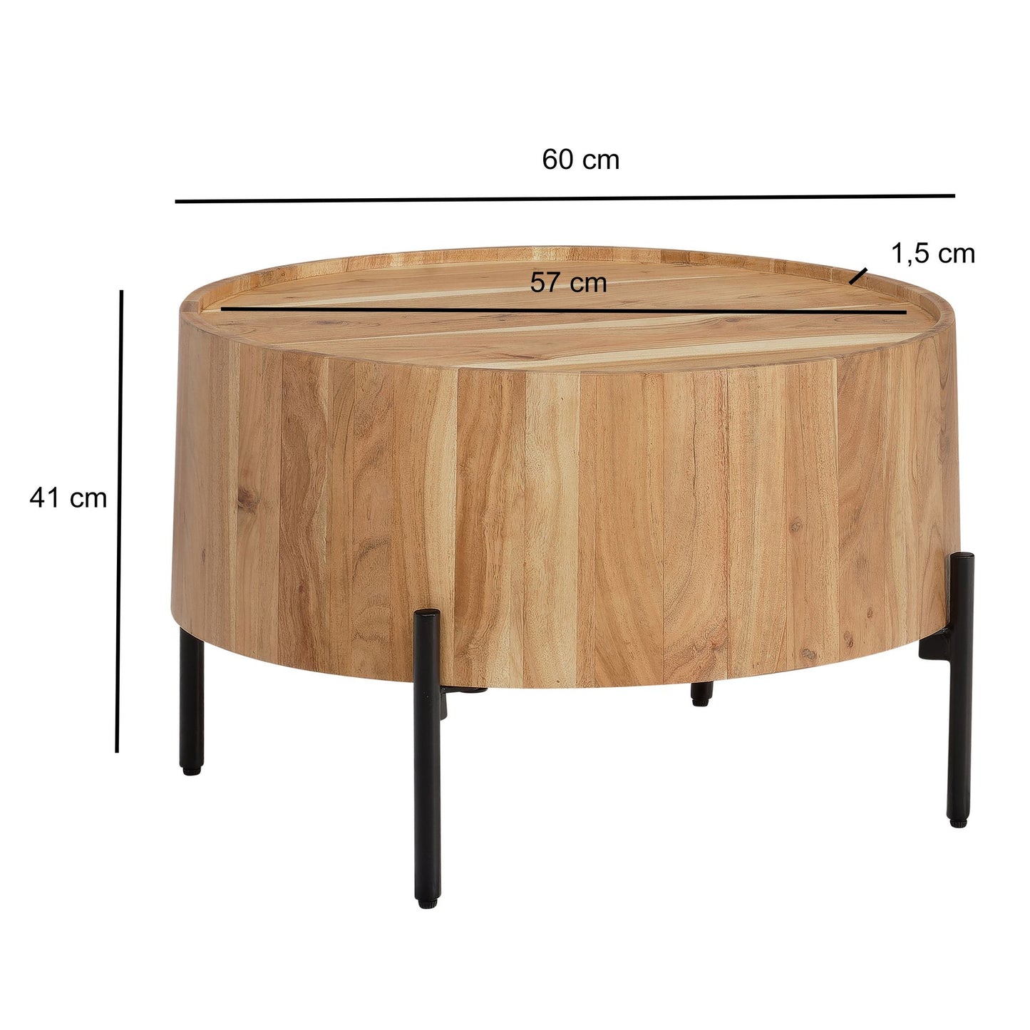 Nancy's Pindo Salontafel - Koffietafel - Lichtbruin / Zwart - Massief Acaciahout - ± Ø 60 x 40 cm