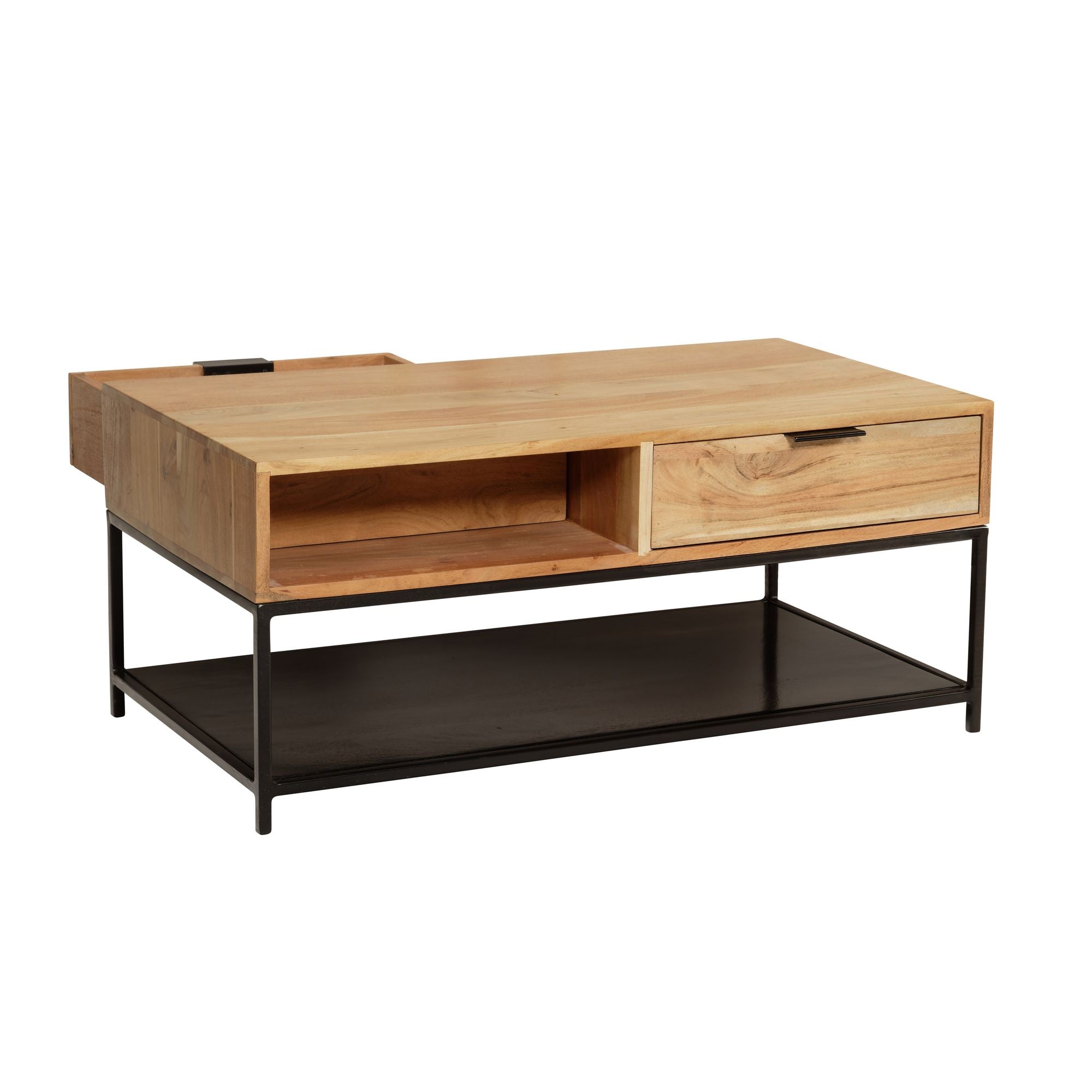 Nancy's Sezures Salontafel - Koffietafel - Lichtbruin / Zwart - Massief Acaciahout - 90 x 50 x 40 cm