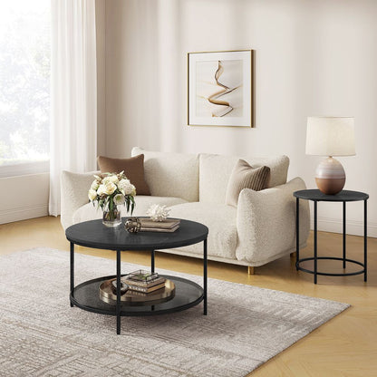 Nancy's Axminster Coffee Table With Black Marble Look Table Top - Black - Steel - Modern - 80 x 44.5 cm