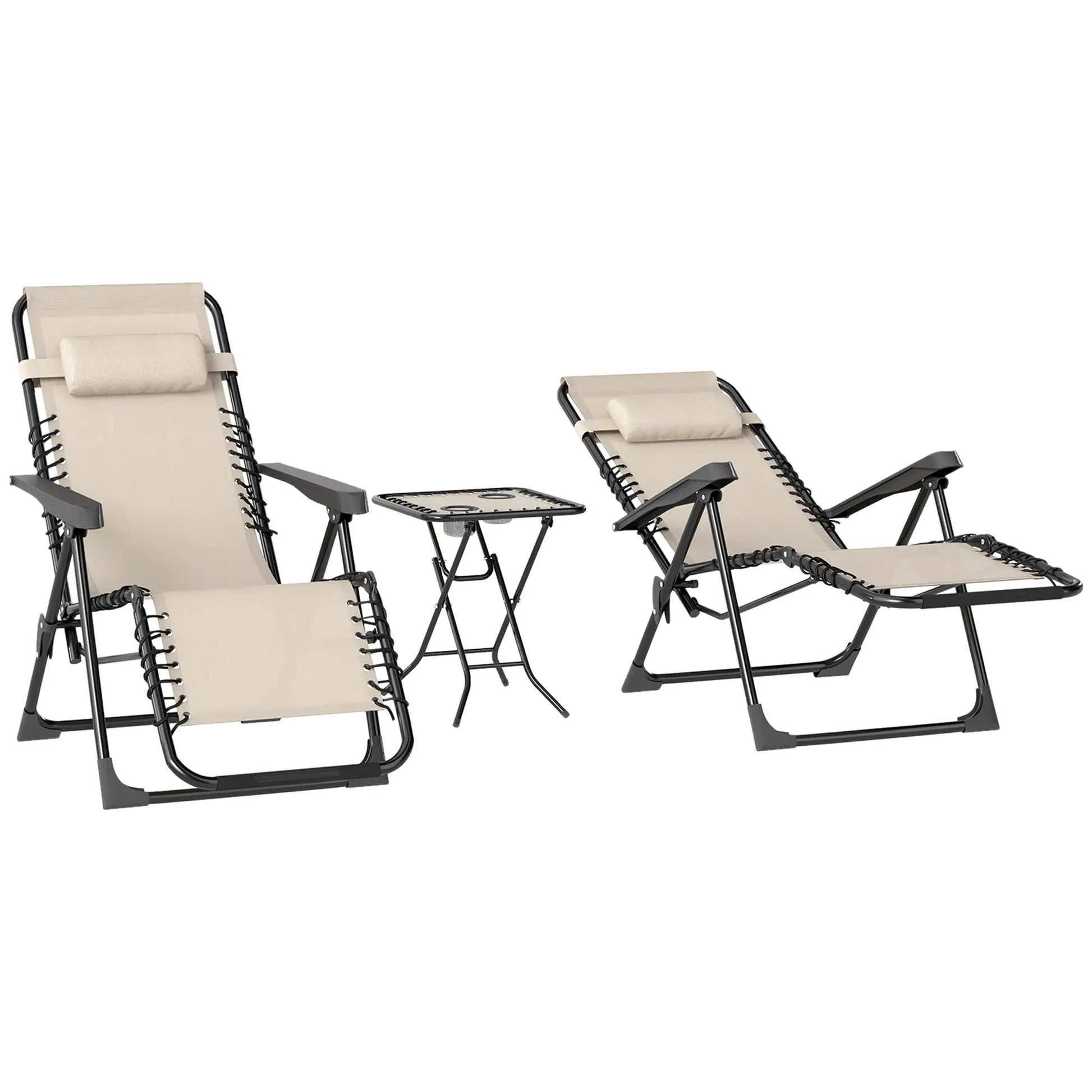 Nancy's Calenzano Tuinstoelen Set - 3-Delige Tuinset - Loungestoel - Tuinligstoel - Opvouwbaar - Beige