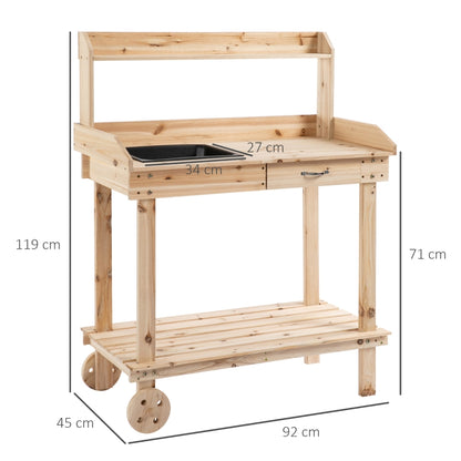 Nancy's Getafe Planttafel - Tuinwerktafel - Werktafel - Natuurlijk - Dennenhout - ± 90 x 45 x 120 cm