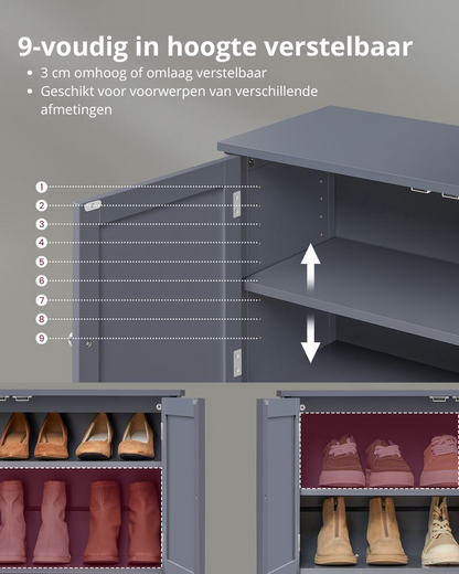 Nancy's Bentino Shoe Cabinet - Shoe Rack - Grey - 80 x 35 x 70 cm