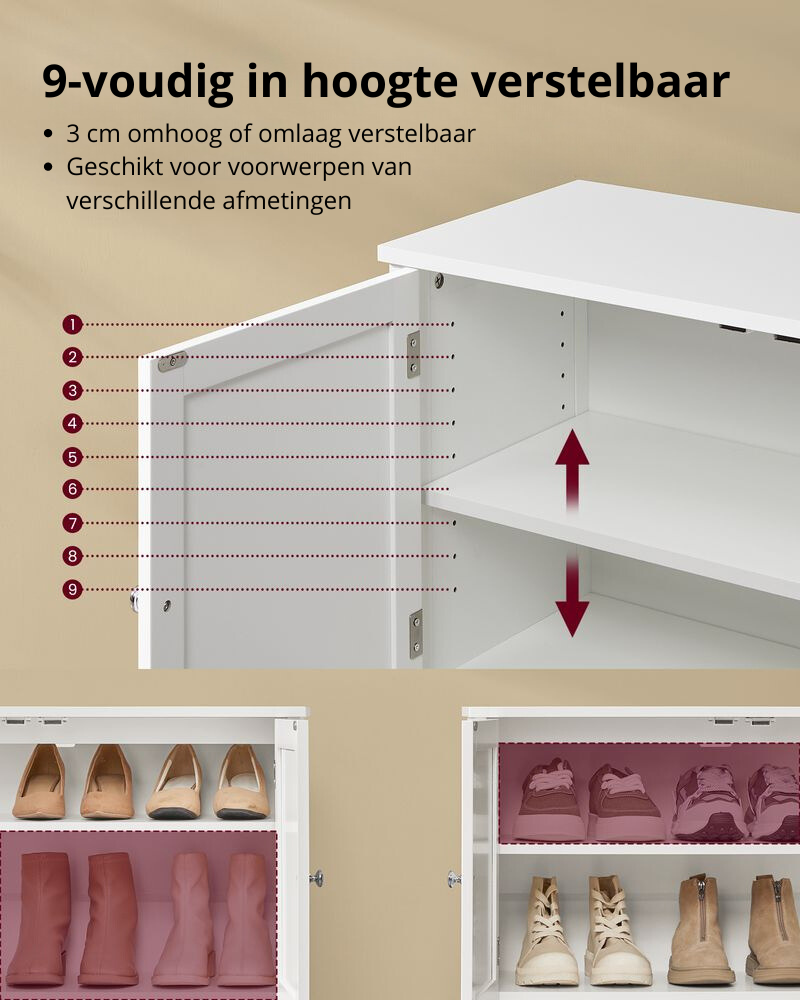 Nancy's Bentino Schoenenkast - Schoenenrek - Wit - 80 x 35 x 70 cm