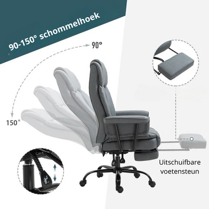 Chaise de bureau Nancy's Maskall - Chaise de direction - Ergonomique - Repose-pieds pliable - Rotatif - Gris - Simili cuir