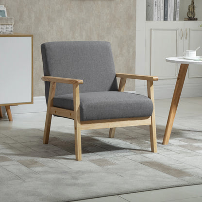 Nancy's Nespereira Fauteuil - Accentfauteuil - Relaxstoel - Scandinavisch - Grijs / Natuurlijk - Linnen / Grenenhout