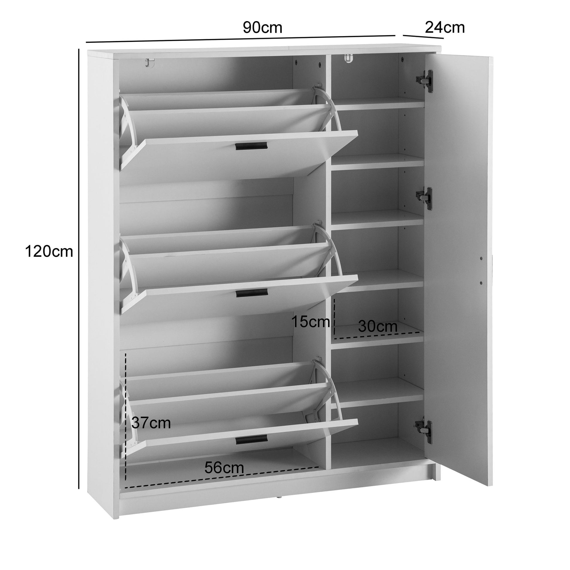 Nancy's Pegarinhos Schoenenkast - Opbergkast voor schoenen - Schoenenrek - Wit / Zwart - ± 90 x 25 x 120 cm