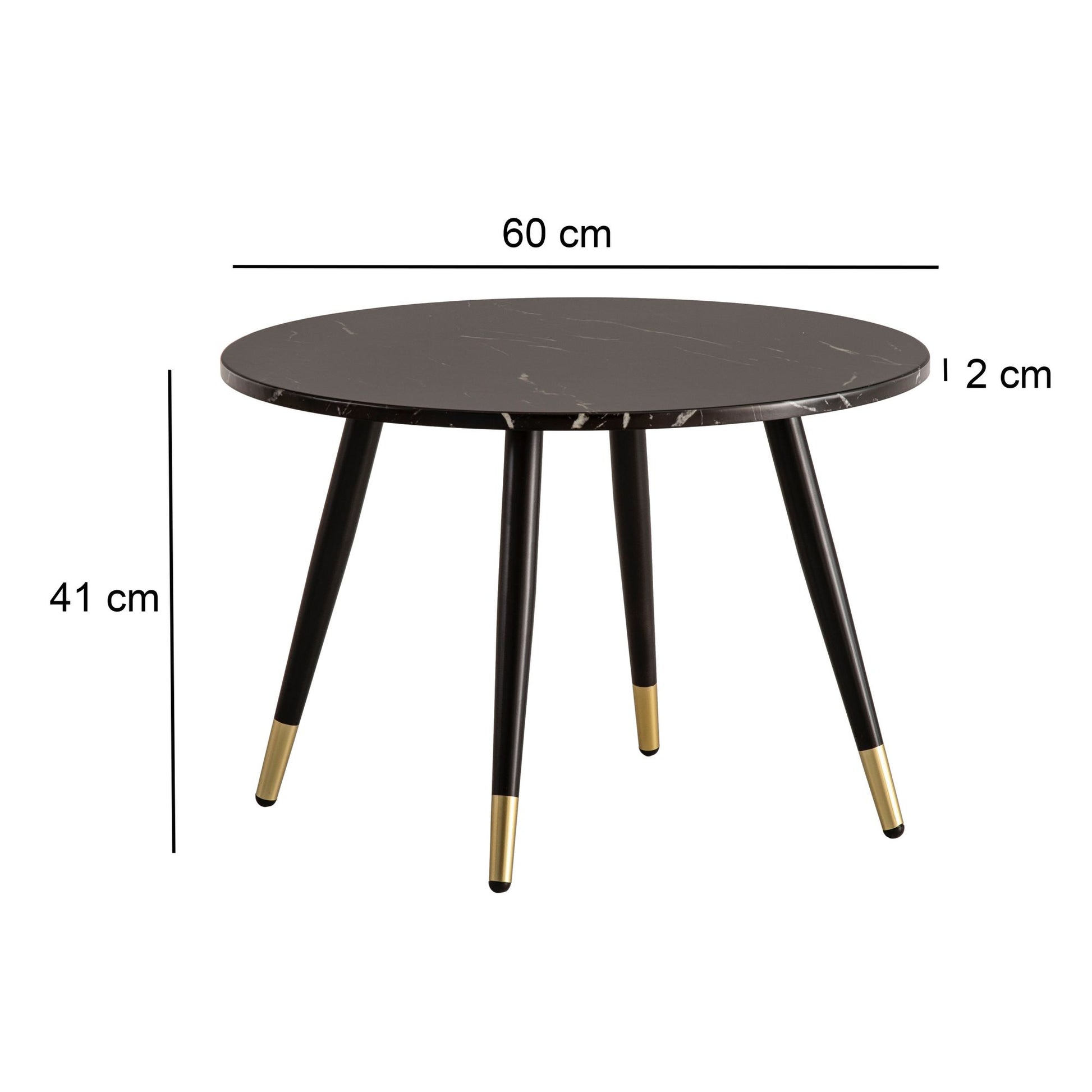 Nancy's Real Salontafel - Koffietafel - Zwart / Goud - Marmerlook - ± Ø 60 x 40 cm