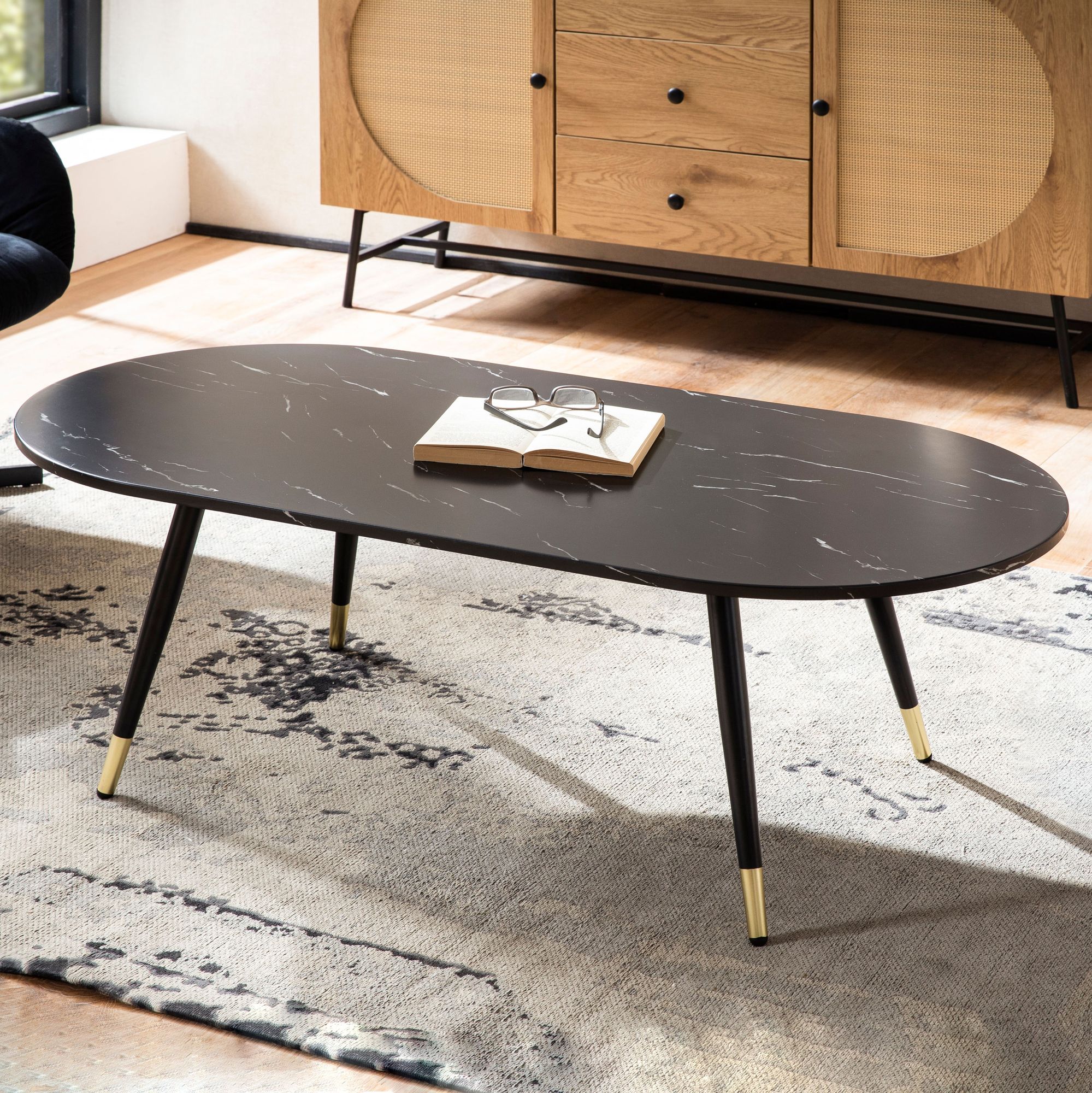 Nancy's Sendim Coffee Table - Coffee Table - Black Marble Look / Gold - ± 120 x 60 x 40 cm