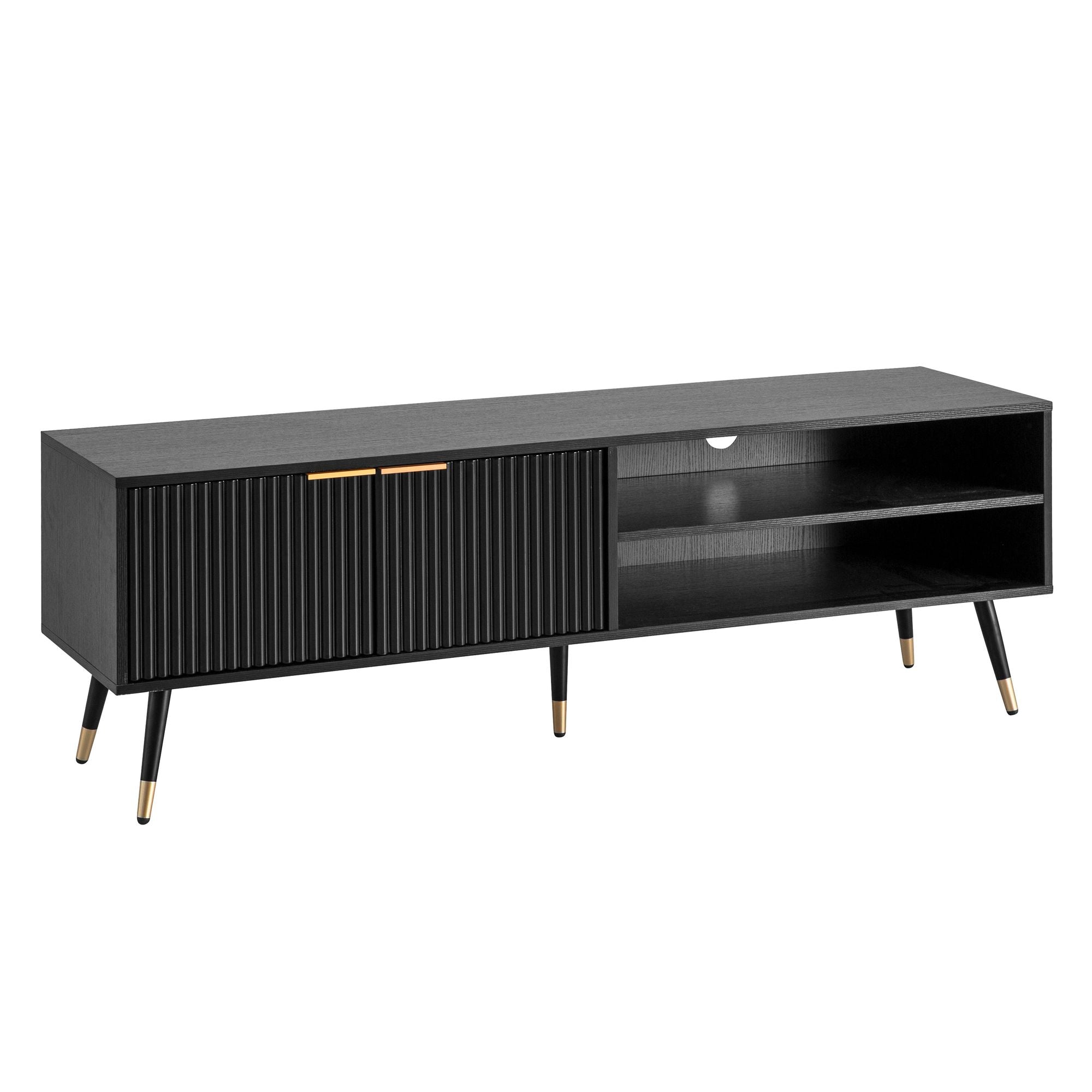 Nancy's Sanfins TV-Kast - TV Meubel - Lowboard - Zwart / Goud - Eik-look / Staal - ± 150 x 40 x 50 cm