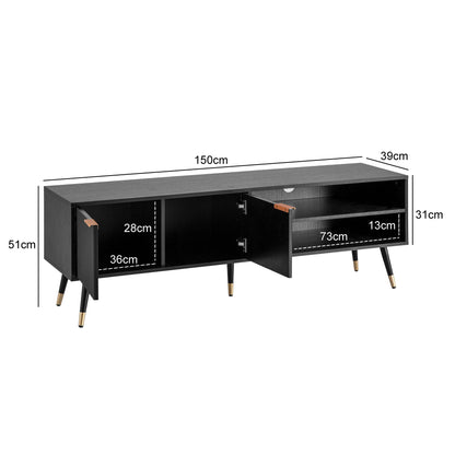 Nancy's Sanfins TV-Kast - TV Meubel - Lowboard - Zwart / Goud - Eik-look / Staal - ± 150 x 40 x 50 cm