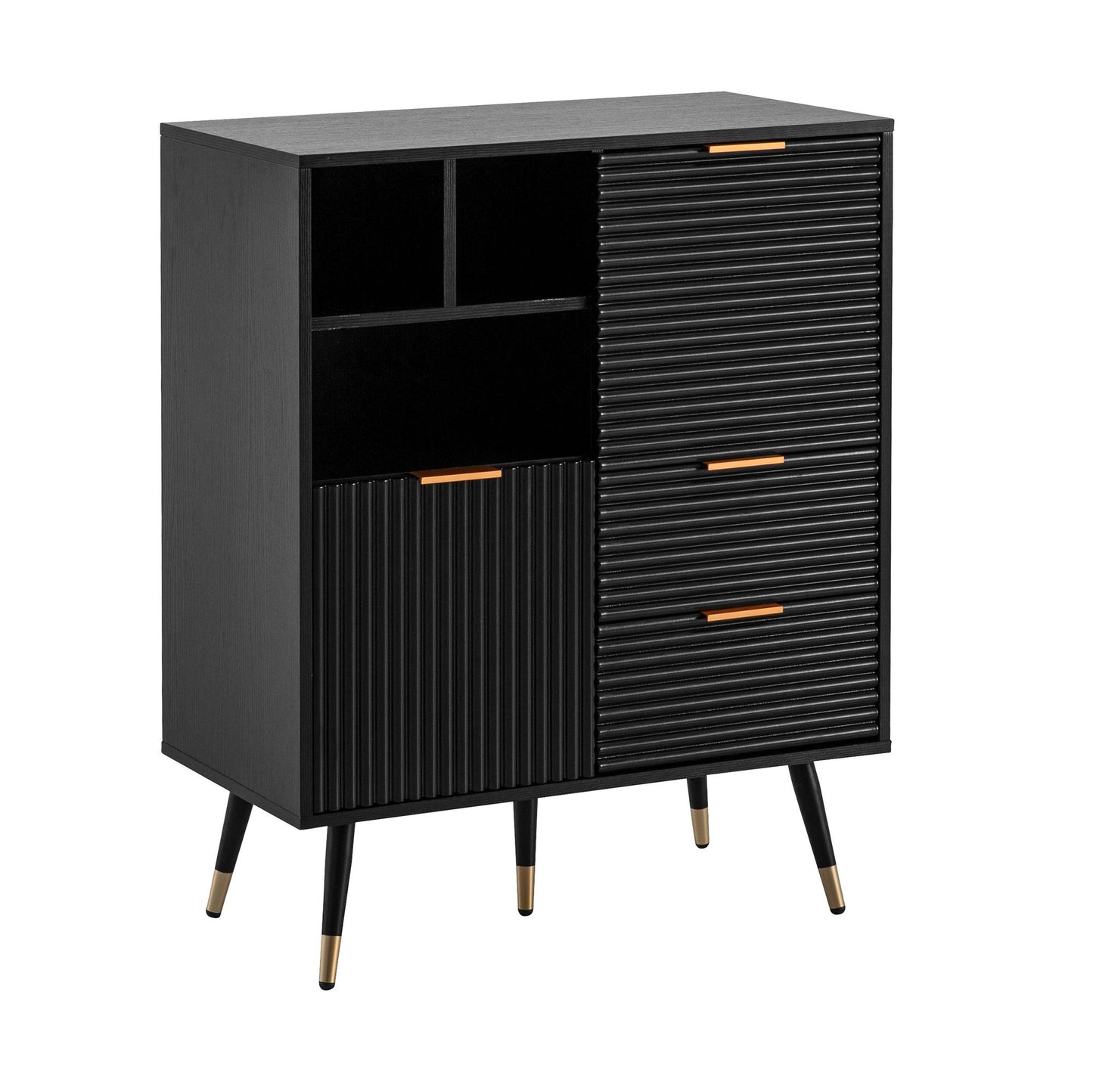 Nancy's Pinhao Commode - Dressoir - Ladekast - Zwart / Goud - Eik-look / Staal - ± 80 x 40 x 100 cm