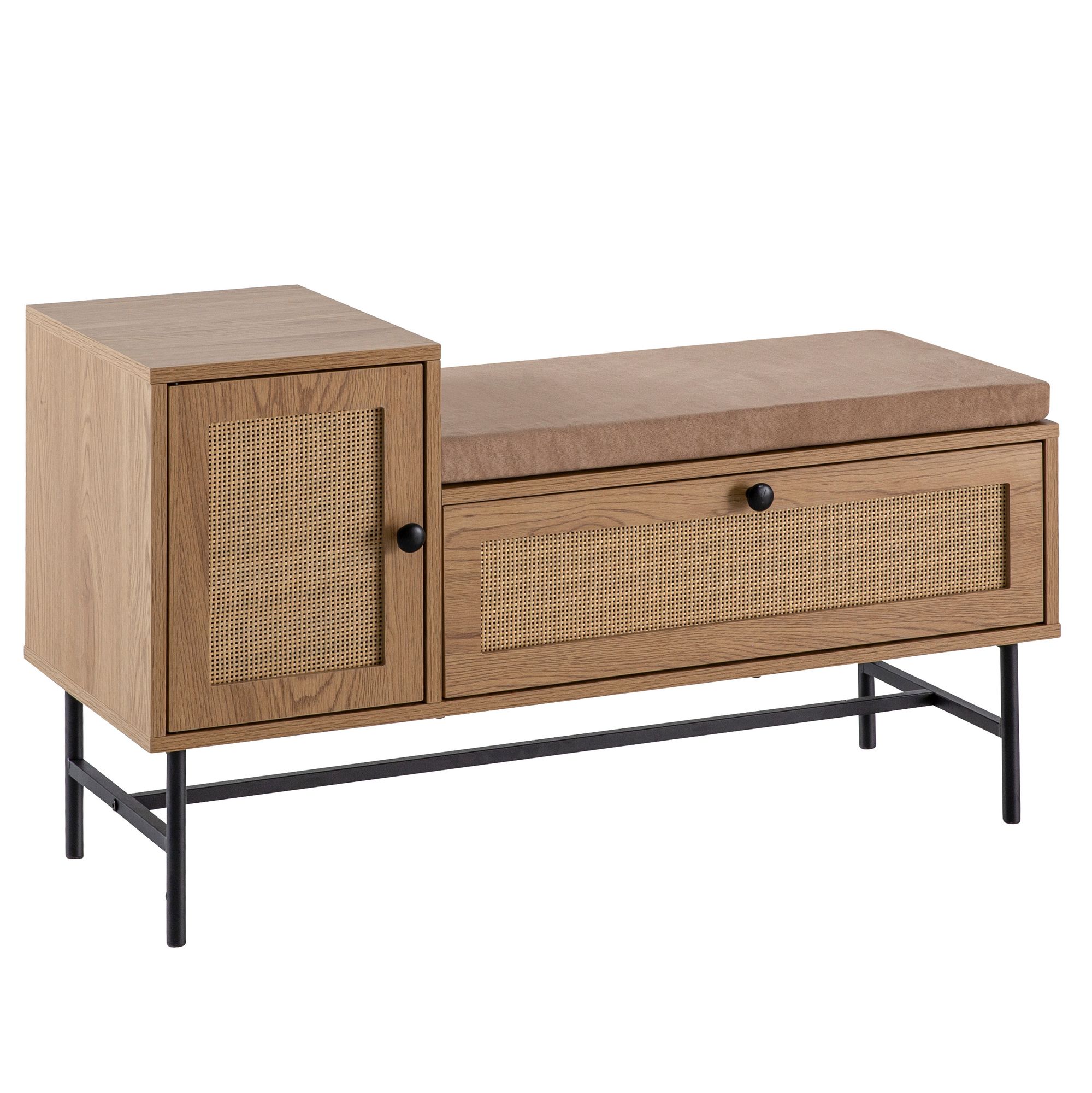 Nancy's Aljustrel Shoe Bench - Hallway Bench - Storage Bench - Oak Colored - Rattan - ± 100 x 40 x 60 cm