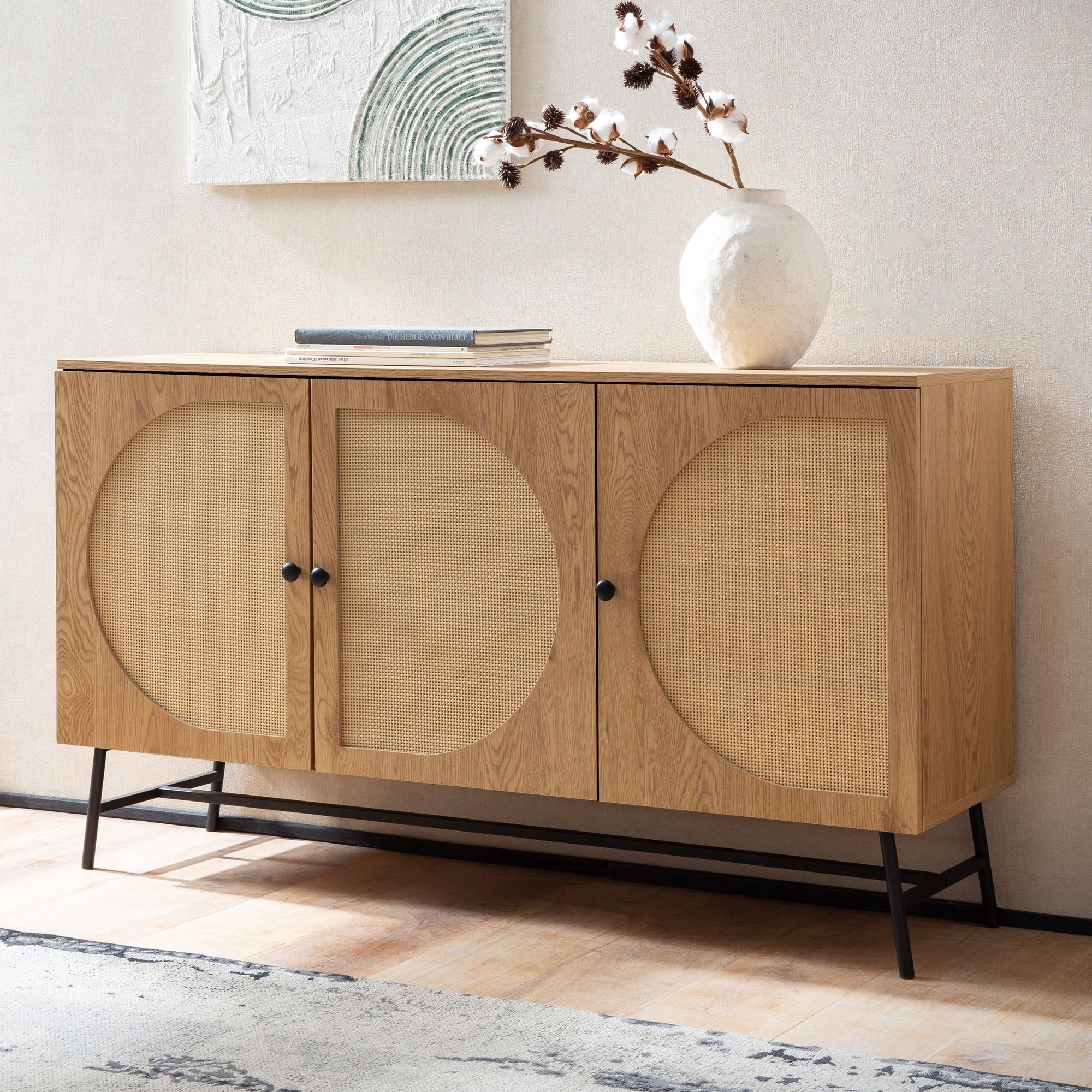 Nancy's Meimão Dressoir - Sideboard - Opbergkast - Bruin / Zwart - Polyrattan - ± 140 x 40 x 80 cm