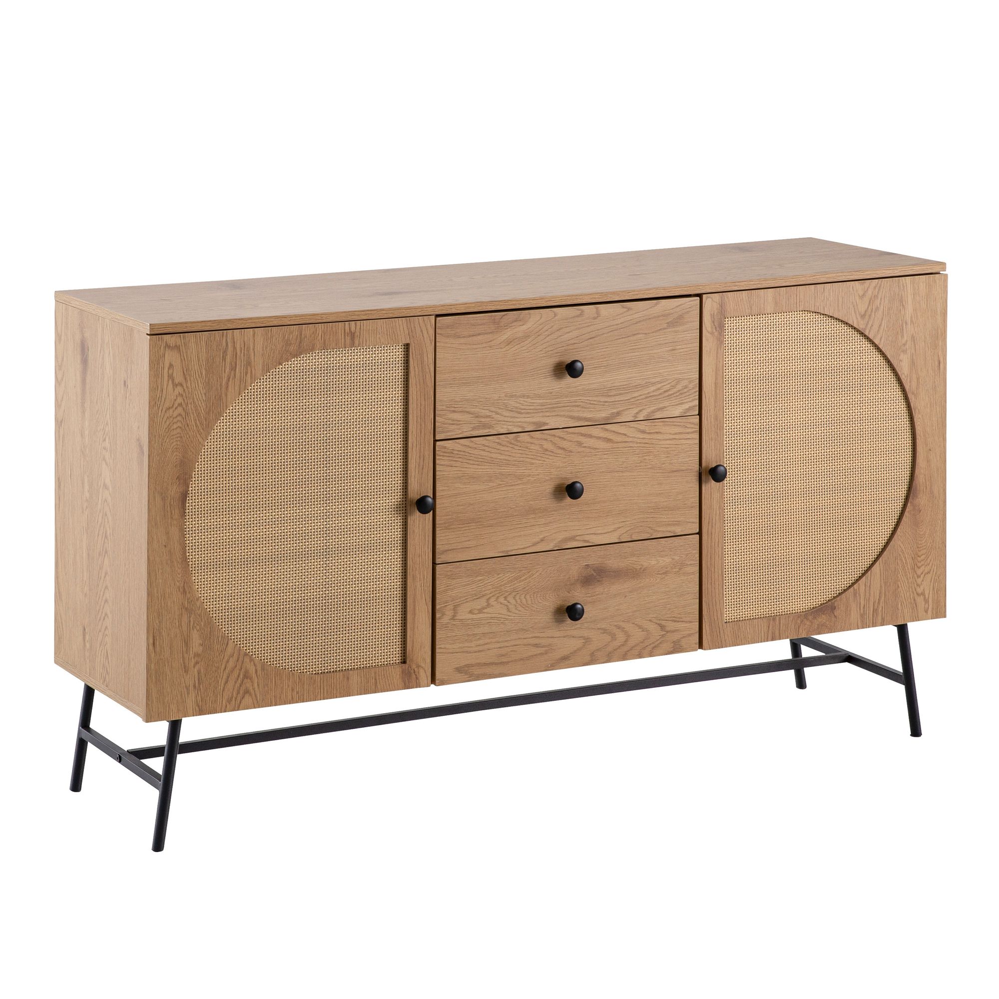 Nancy's Negrilhos Dressoir - Opbergkast - Sideboard - Bruin / Zwart - Eikenlook / Rotan - 140 x 40 x 80 cm