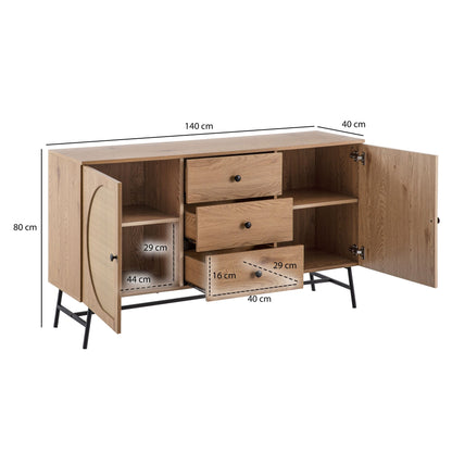 Nancy's Negrilhos Dressoir - Opbergkast - Sideboard - Bruin / Zwart - Eikenlook / Rotan - 140 x 40 x 80 cm