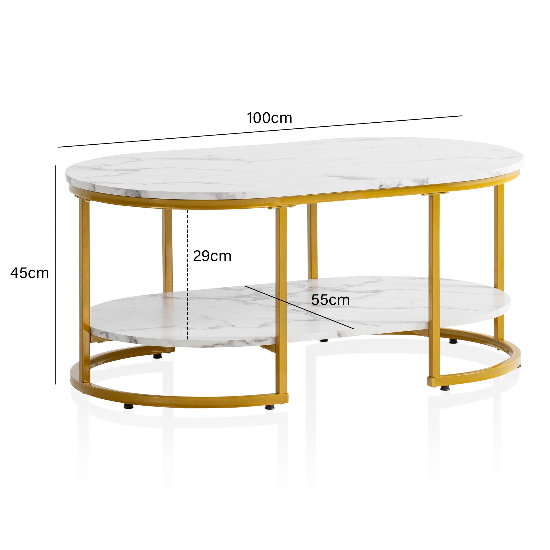 Nancy's Oleiros Salontafel - Koffietafel - Wit / Goud - Marmerlook / Staal - 100 x 60 x 45 cm