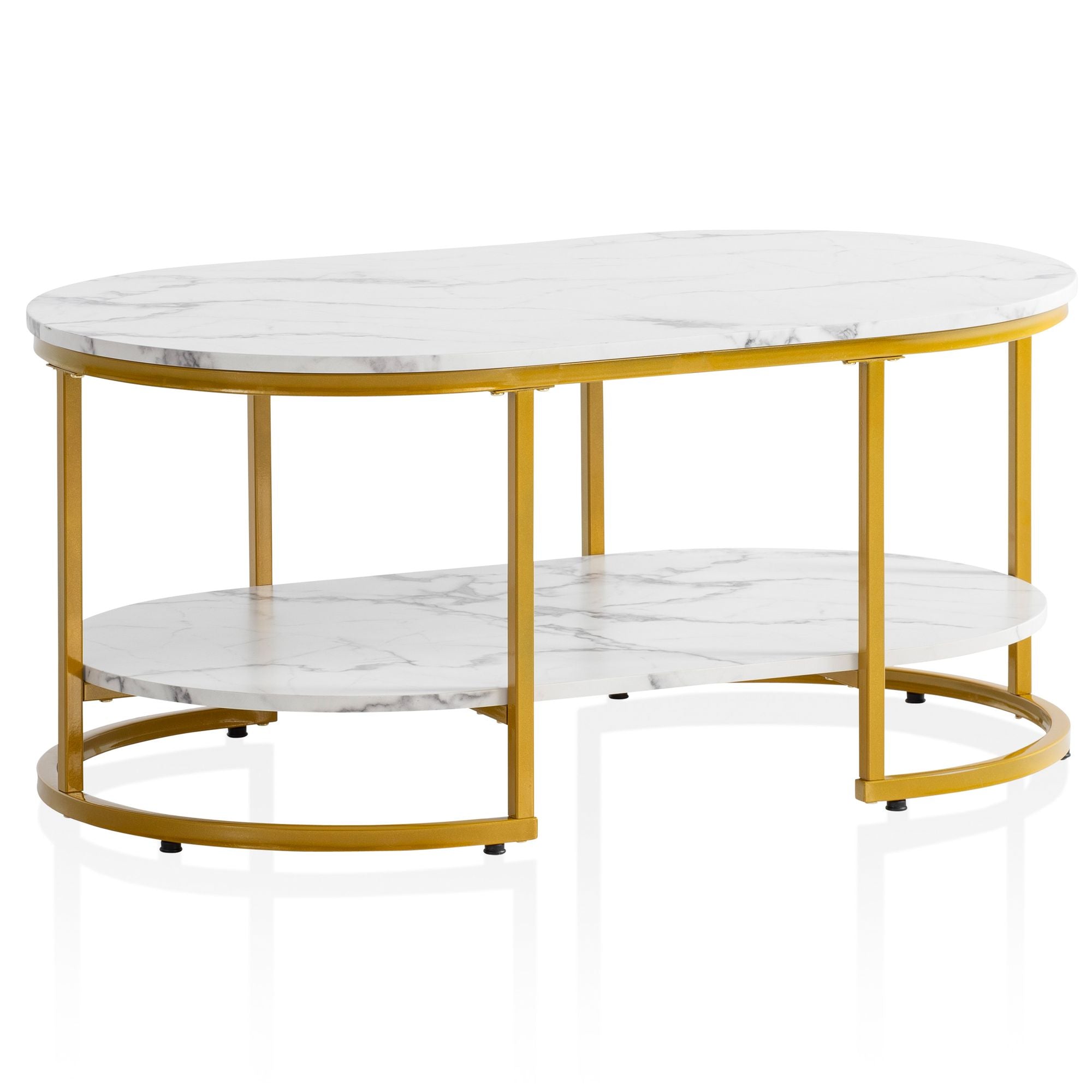 Nancy's Oleiros Salontafel - Koffietafel - Wit / Goud - Marmerlook / Staal - 100 x 60 x 45 cm