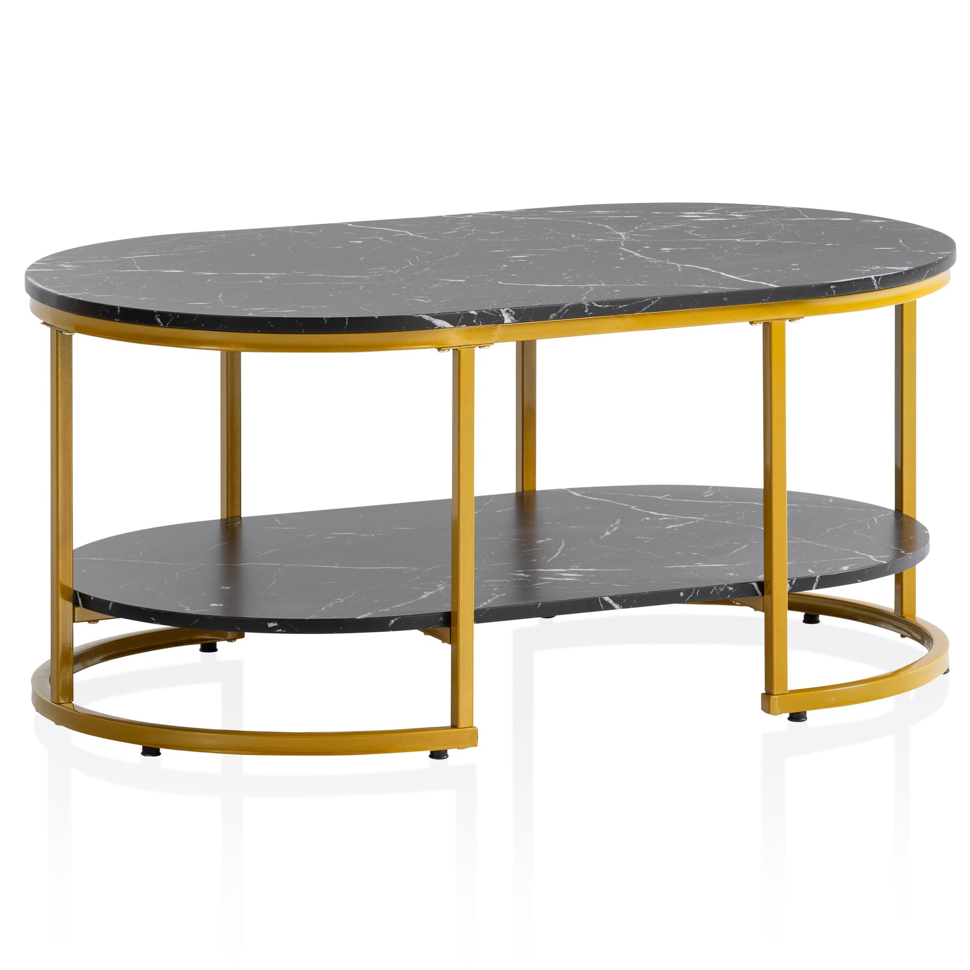 Nancy's Oleiros Salontafel - Koffietafel - Zwart / Goud - Marmerlook / Staal - 100 x 60 x 45 cm