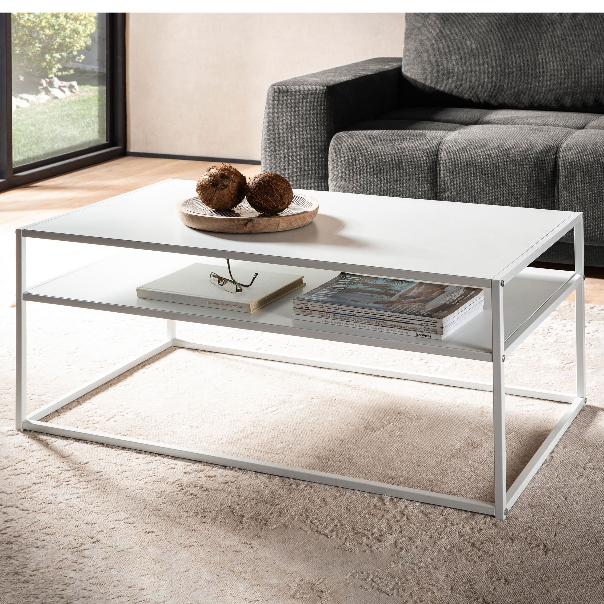 Nancy's Saldonha Salontafel - Koffietafel - Wit - Gelakt Staal - 100 x 60 x 45 cm