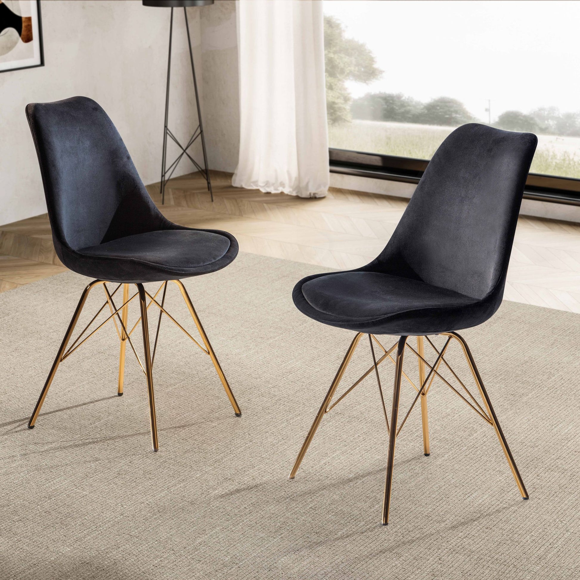 Nancy's Viseu Eetkamerstoelen - Set van 2 - Zwart / Goud - Fluweel