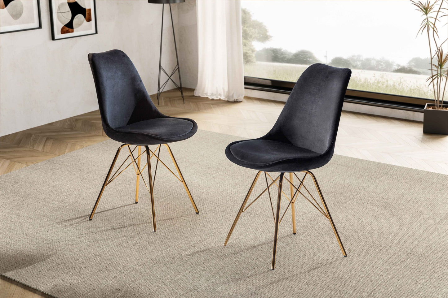 Nancy's Viseu Eetkamerstoelen - Set van 2 - Zwart / Goud - Fluweel