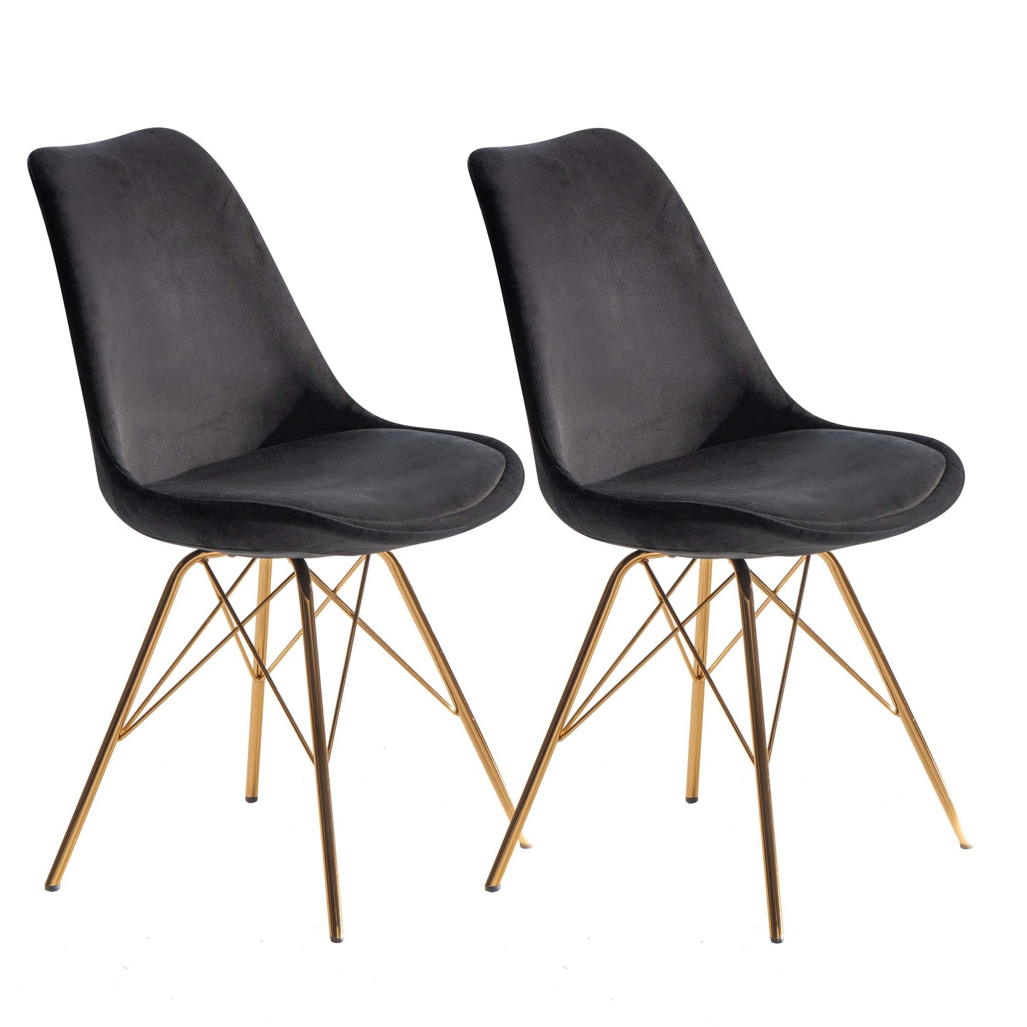 Nancy's Viseu Eetkamerstoelen - Set van 2 - Zwart / Goud - Fluweel