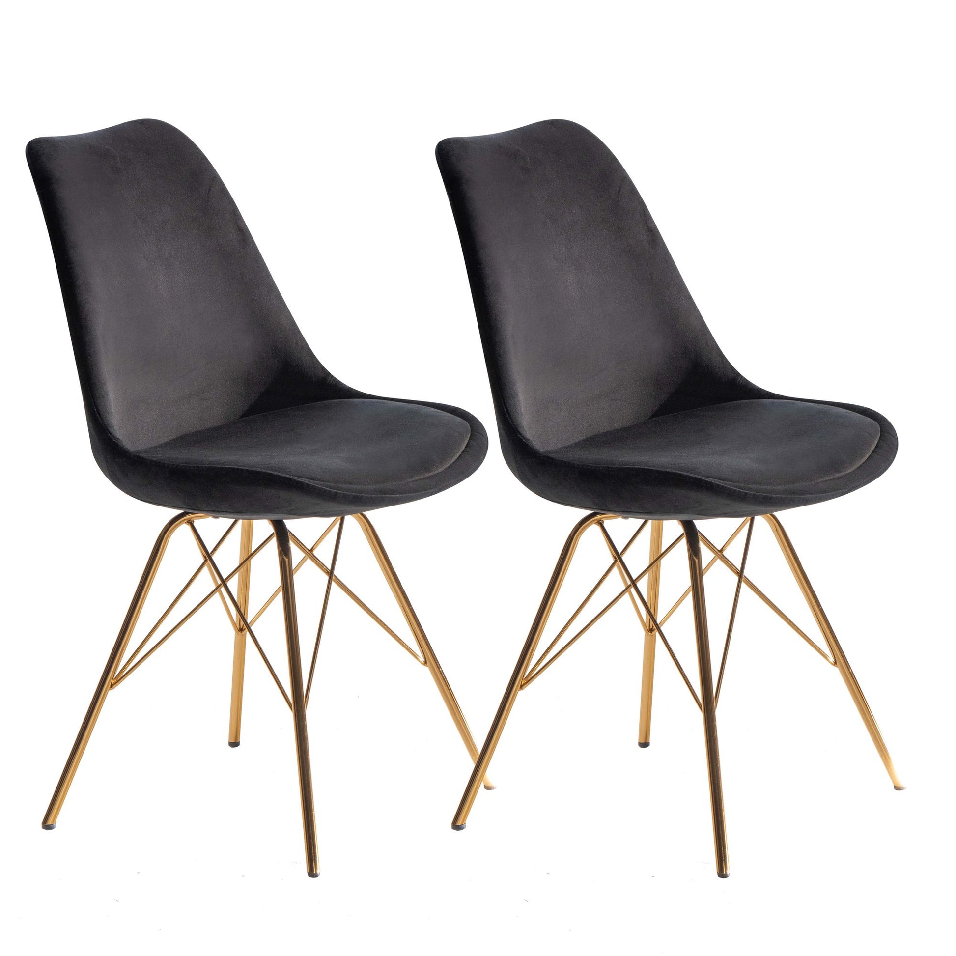 Nancy's Viseu Eetkamerstoelen - Set van 2 - Zwart / Goud - Fluweel