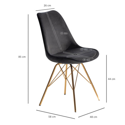 Nancy's Viseu Eetkamerstoelen - Set van 2 - Zwart / Goud - Fluweel