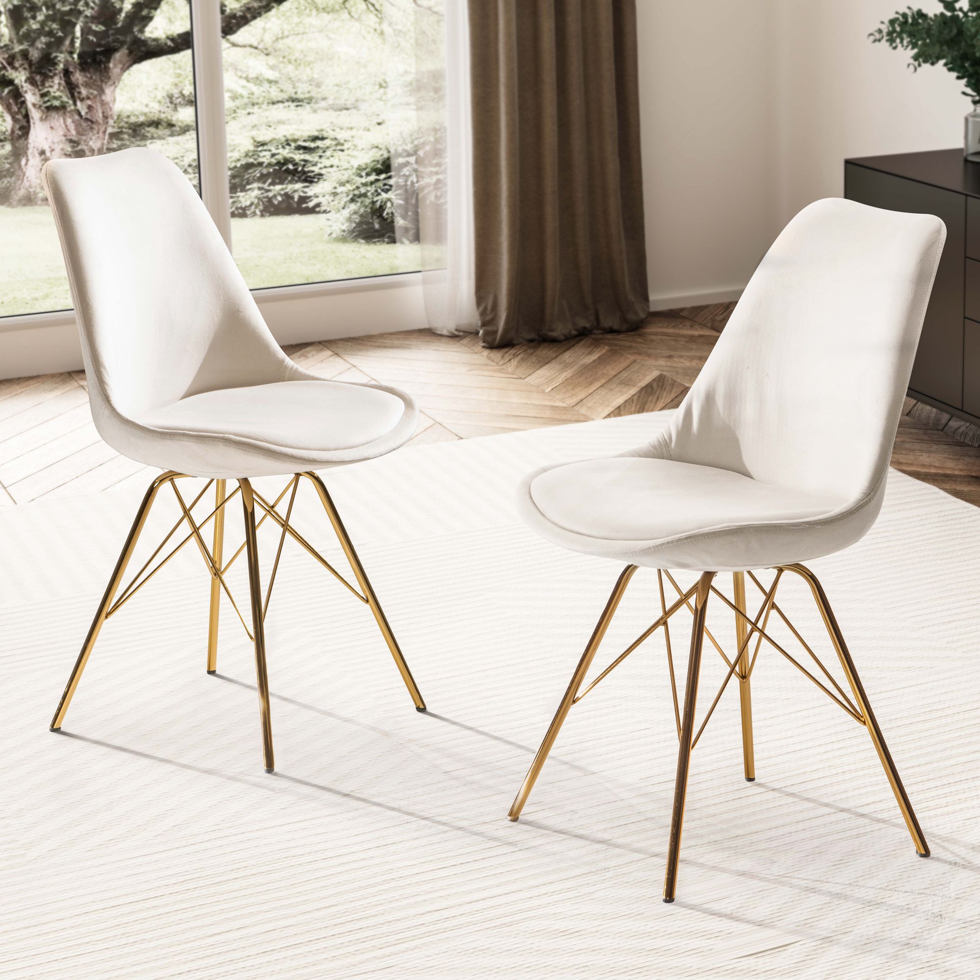 Nancy's Tagilde Eetkamerstoelen - Set van 2 - Beige / Goud - Fluweel