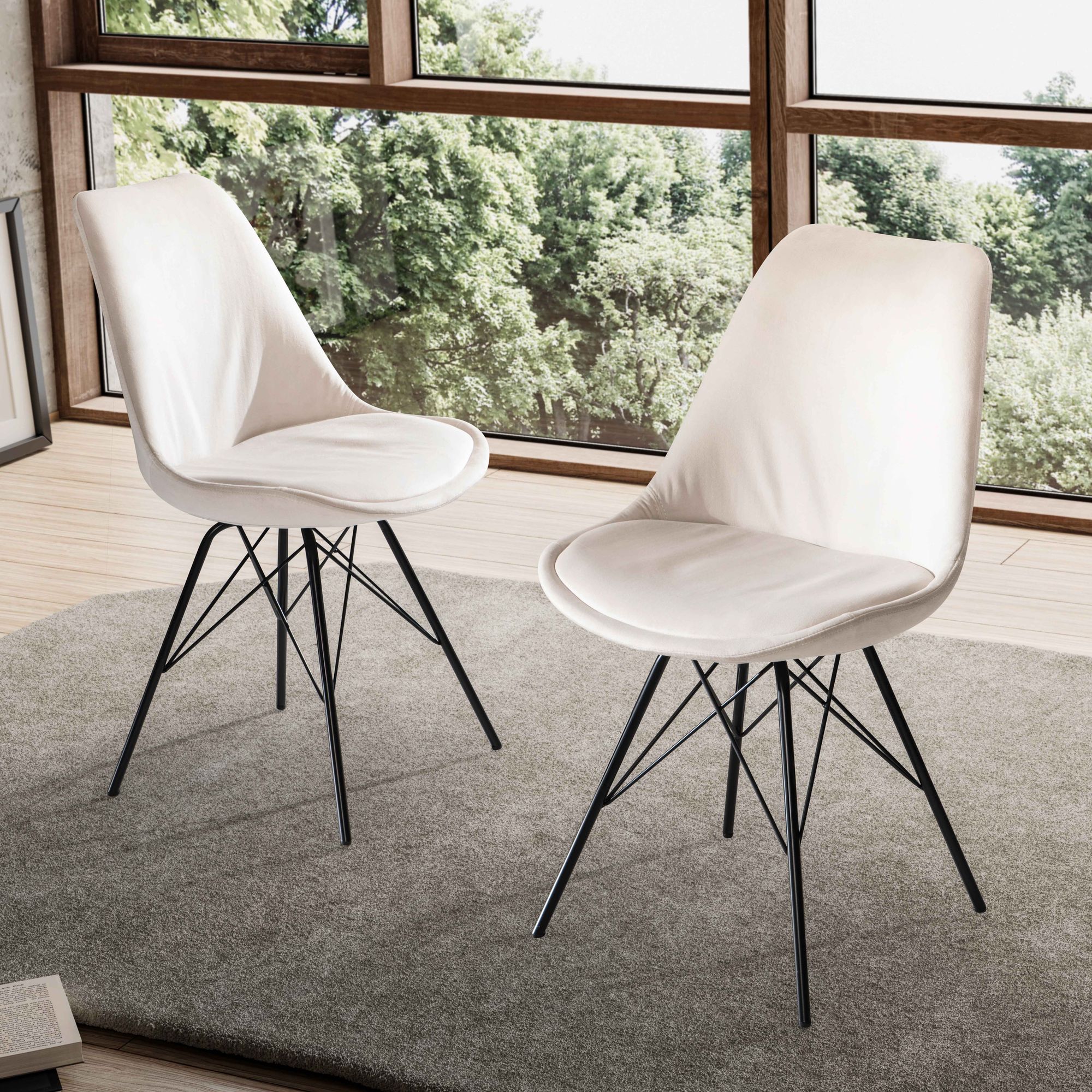 Nancy's Tagilde Eetkamerstoelen - Set van 2 - Beige / Zwart - Fluweel