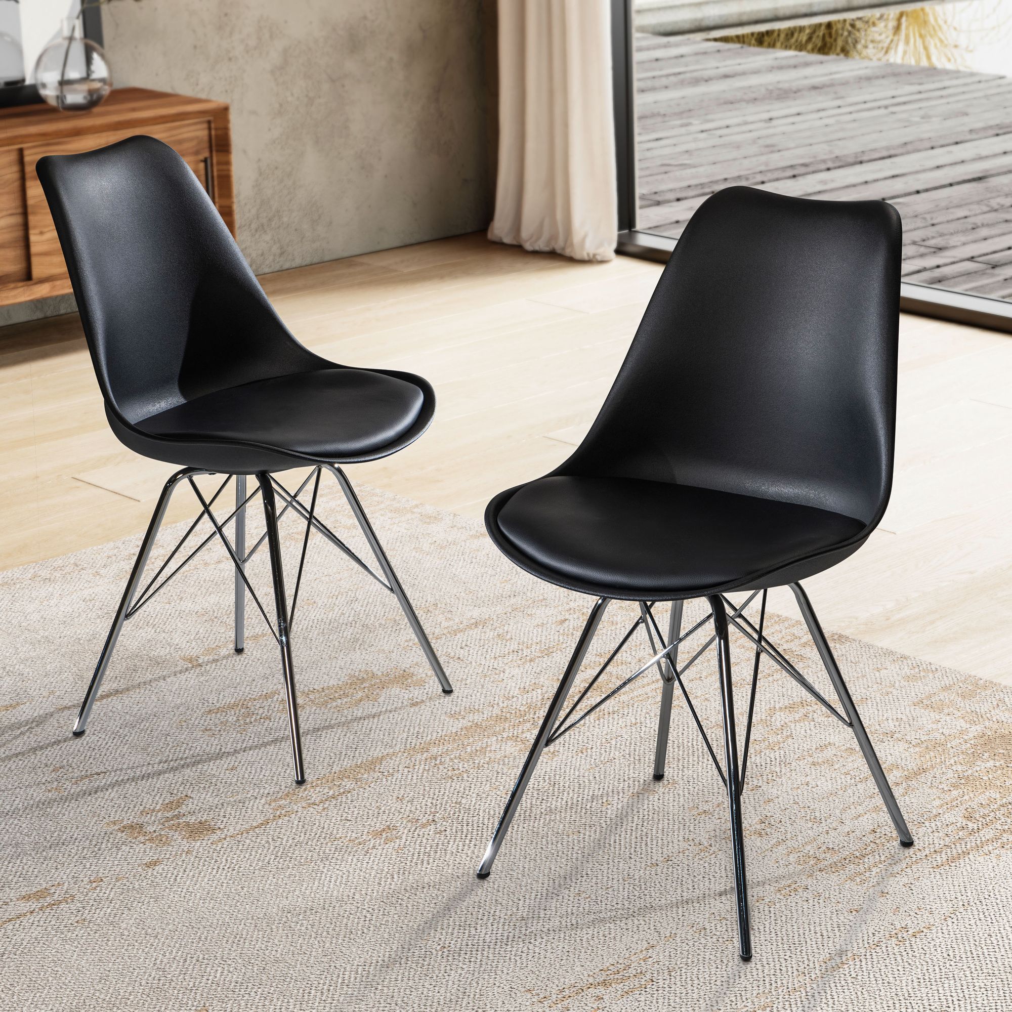 Nancy's Torredeita Eetkamerstoelen - Set van 2 - Zwart / Zilver - Kunstleer