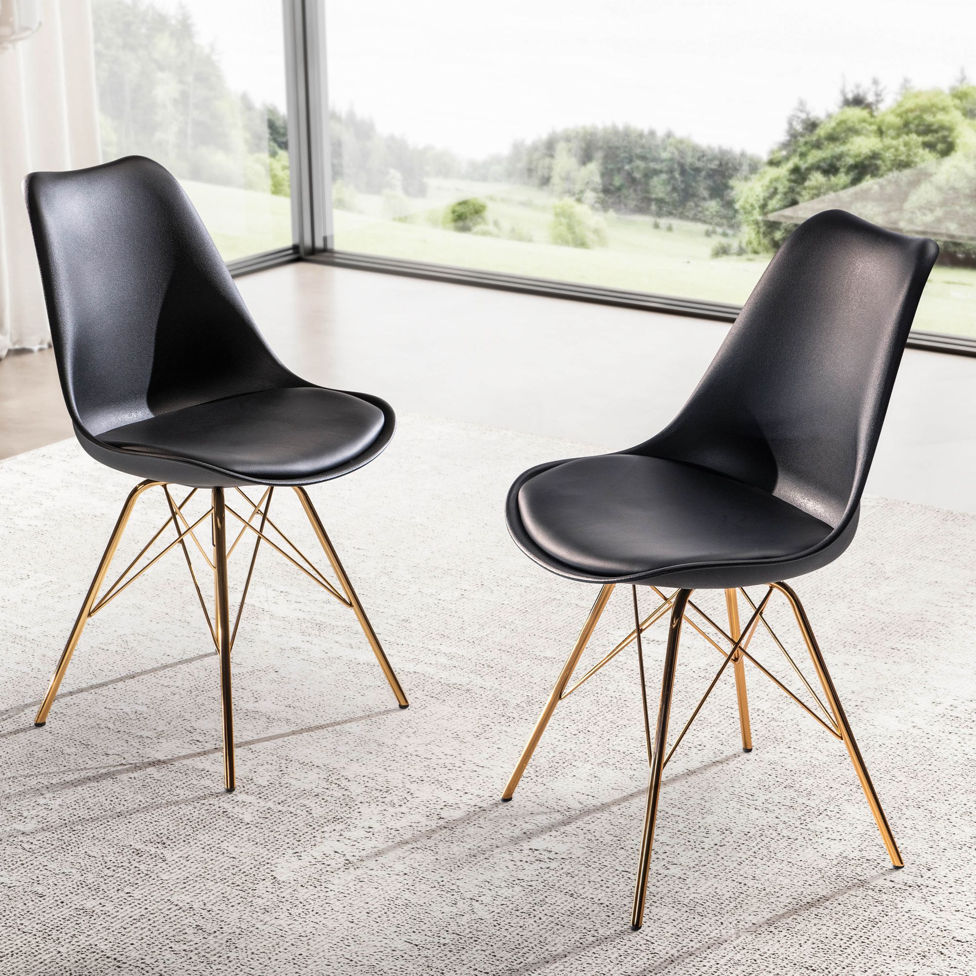 Nancy's Torredeita Eetkamerstoelen - Set van 2 - Zwart / Goud - Kunstleer