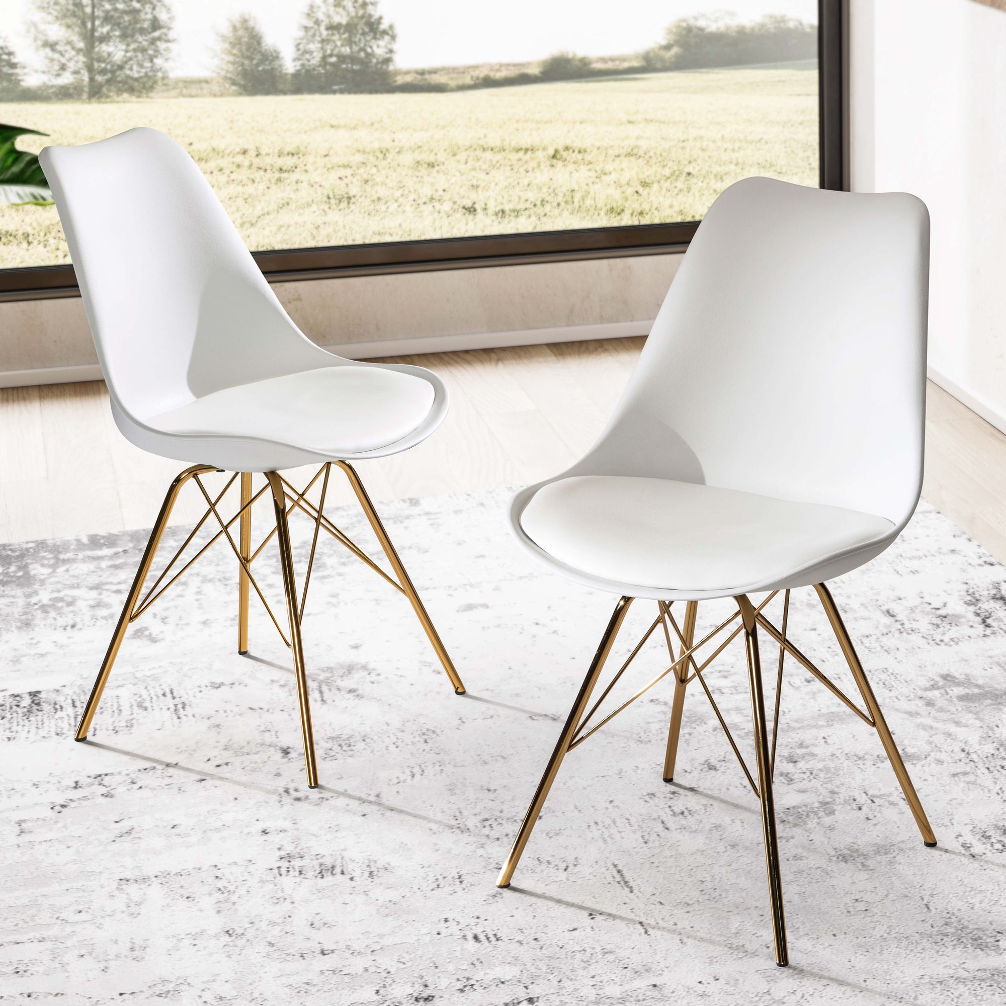 Nancy's Silgueiros Eetkamerstoelen - Set van 2 - Wit / Goud - Kunstleer